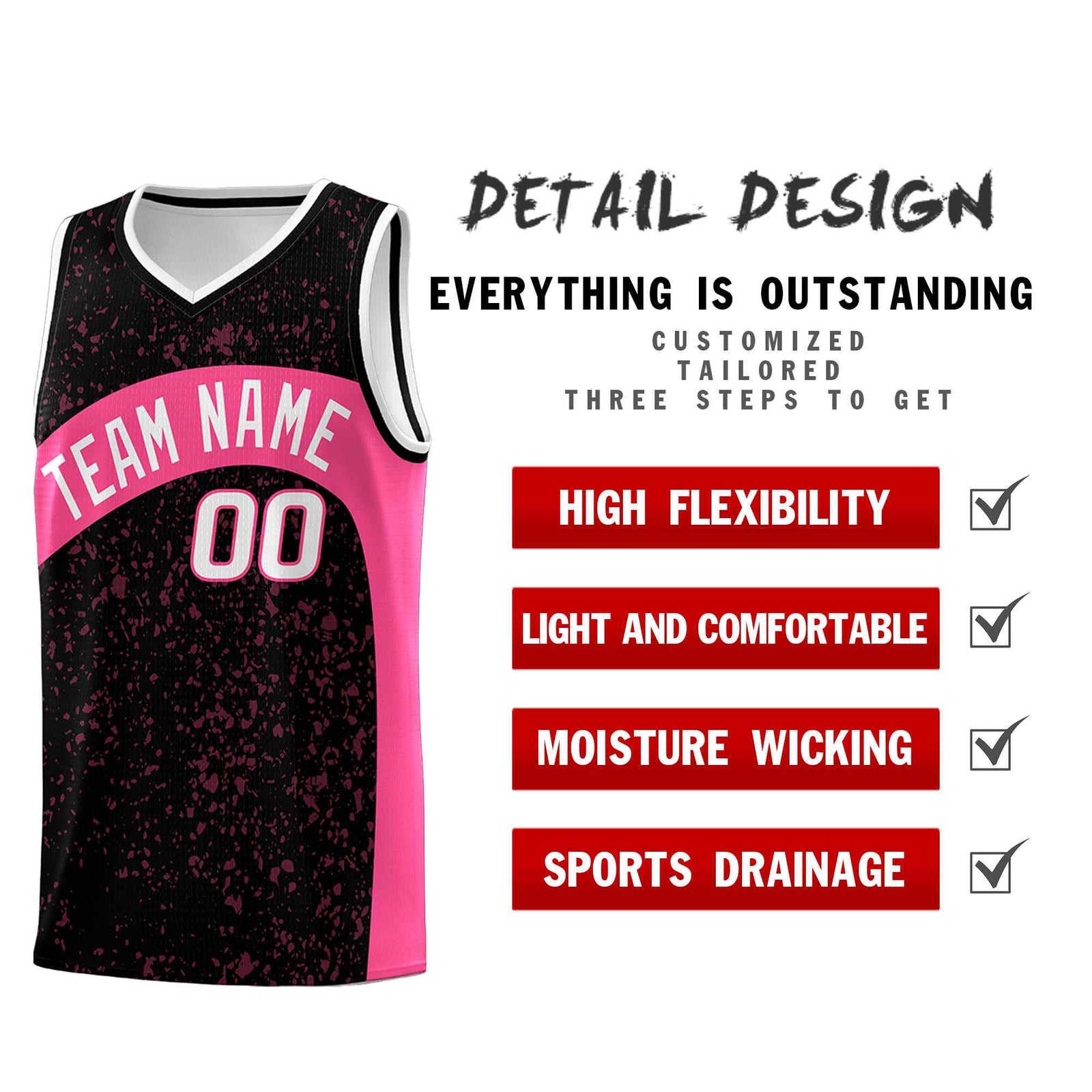 Custom Black Pink Dot Graffiti Pattern Irregular Team Names Sports Uniform Basketball Jersey| KXKSHOP