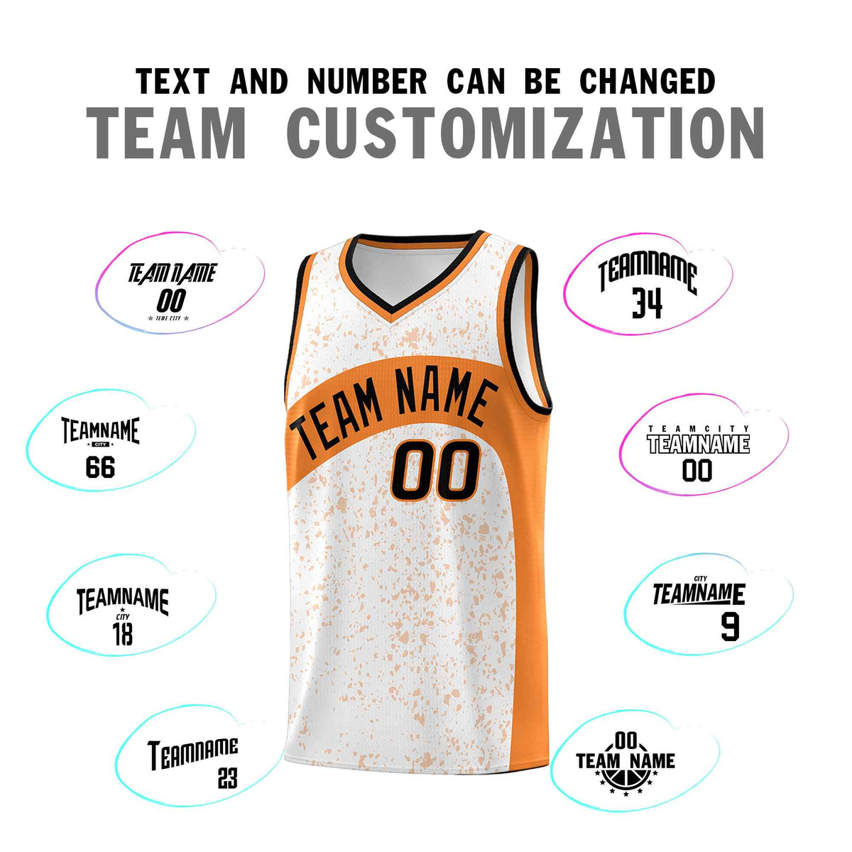Custom White Gold Orange Dot Graffiti Pattern Irregular Team Names Sports Uniform Basketball Jersey