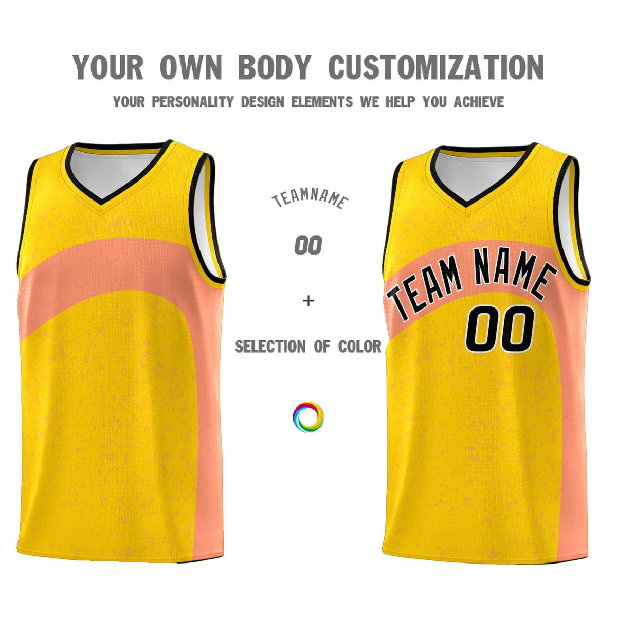 Custom Gold Light Orange Dot Graffiti Pattern Irregular Team Names Sports Uniform Basketball Jersey