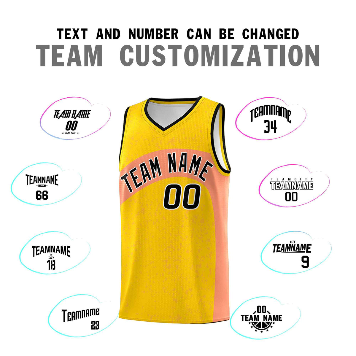 Custom Gold Light Orange Dot Graffiti Pattern Irregular Team Names Sports Uniform Basketball Jersey