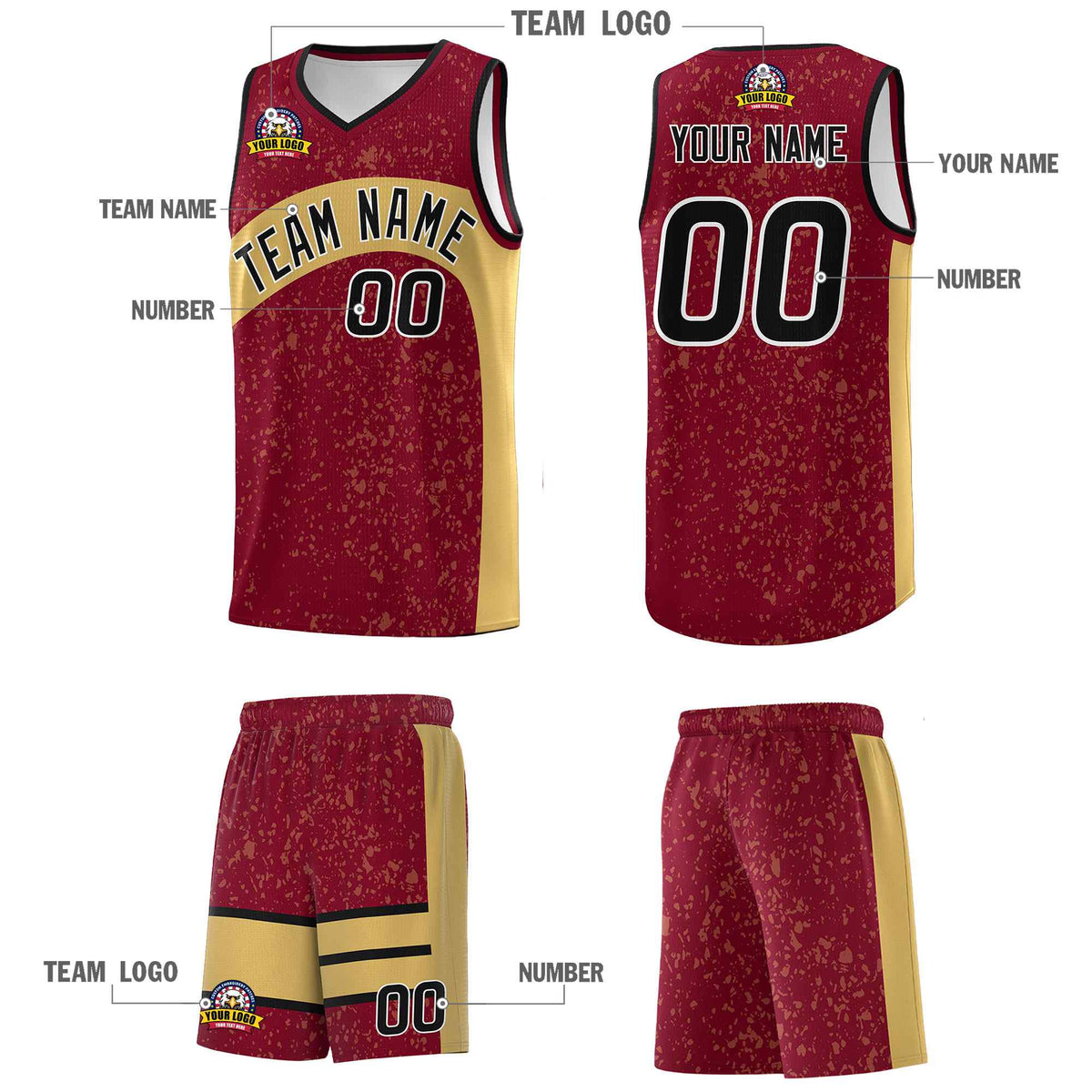 Custom Crimson Old Gold Dot Graffiti Pattern Irregular Team Names Sports Uniform Basketball Jersey