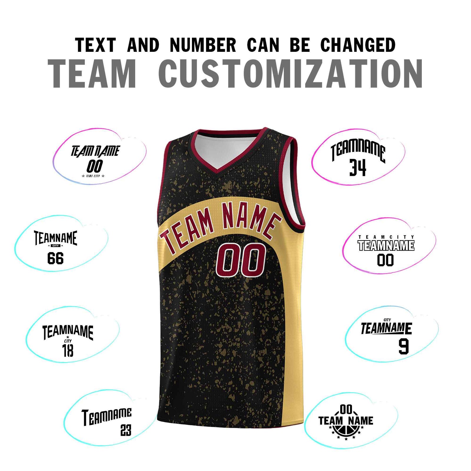 Custom Black Old Gold Dot Graffiti Pattern Irregular Team Names Sports Uniform Basketball Jersey