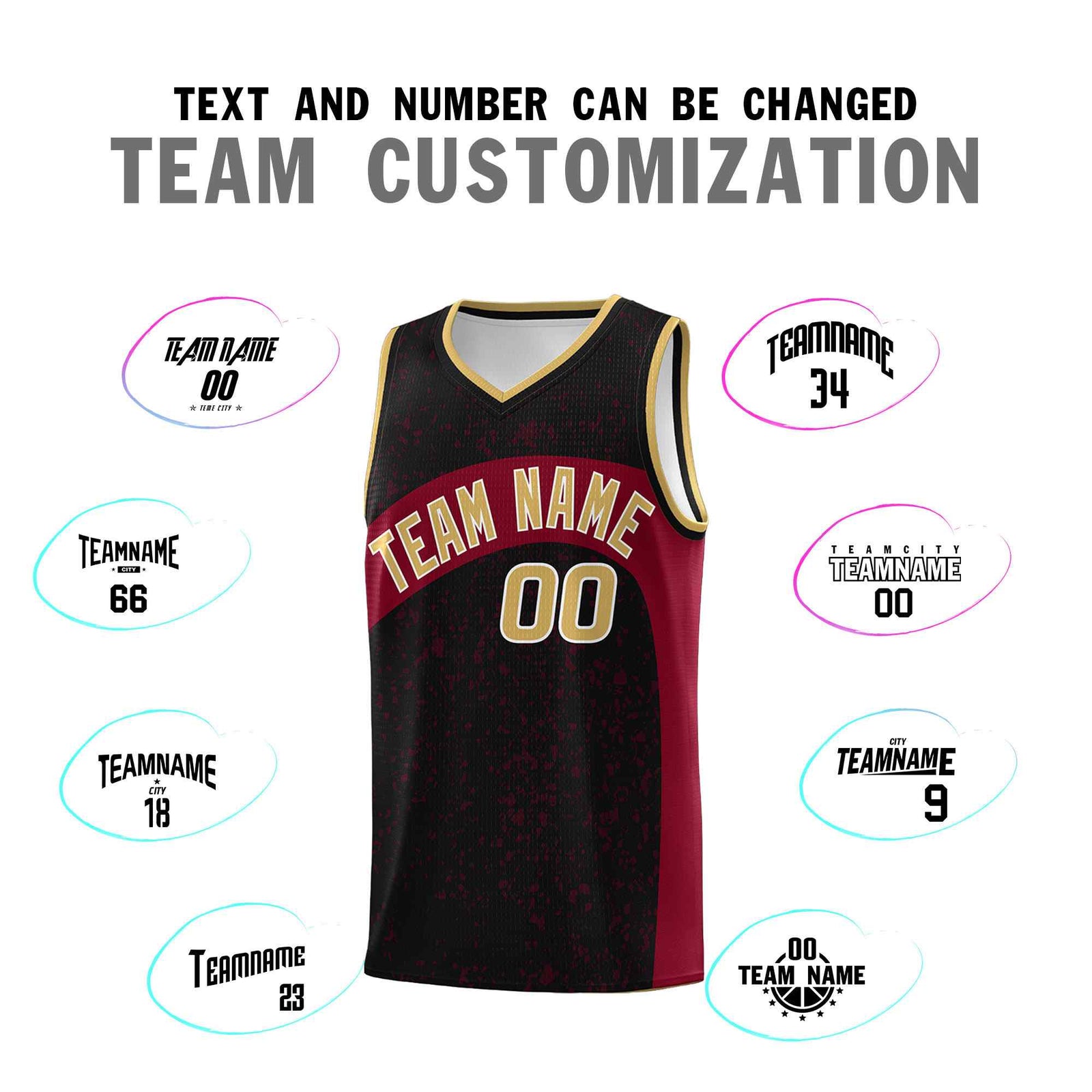 Custom Black Crimson Dot Graffiti Pattern Irregular Team Names Sports Uniform Basketball Jersey