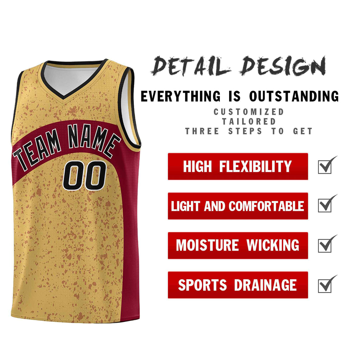 Custom Old Gold Crimson Dot Graffiti Pattern Irregular Team Names Sports Uniform Basketball Jersey