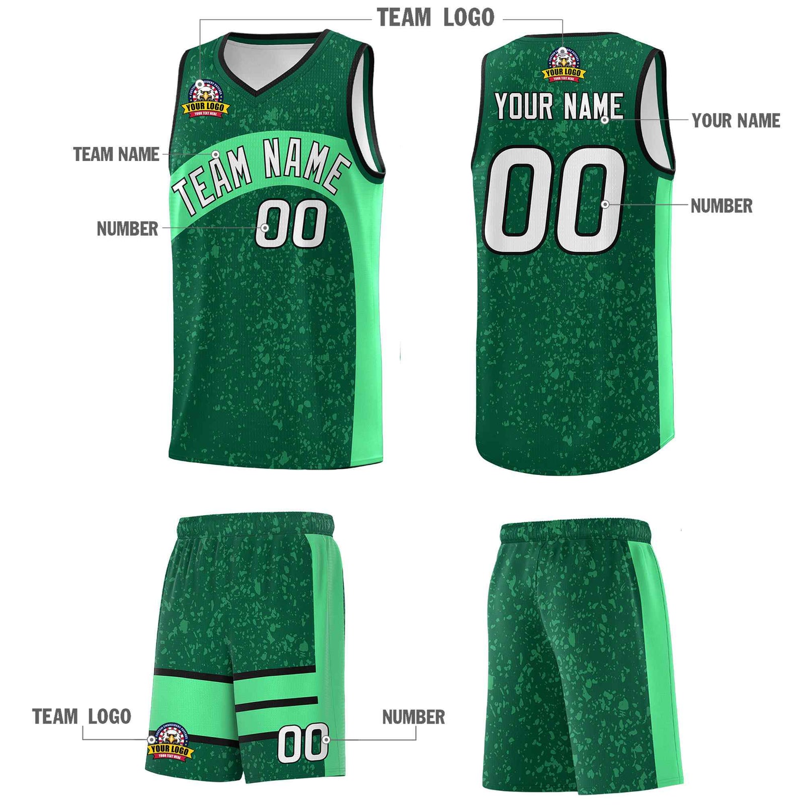 Custom Kelly Green Green Dot Graffiti Pattern Irregular Team Names Sports Uniform Basketball Jersey