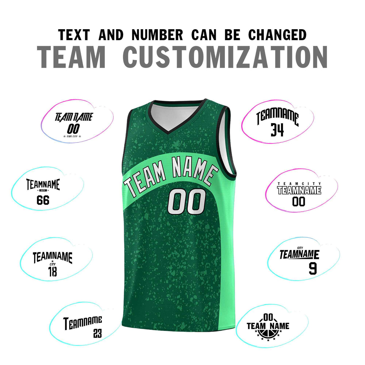 Custom Kelly Green Green Dot Graffiti Pattern Irregular Team Names Sports Uniform Basketball Jersey