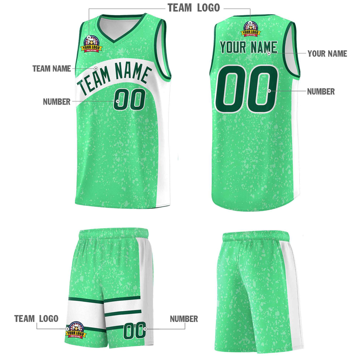 Custom Green Kelly Green Dot Graffiti Pattern Irregular Team Names Sports Uniform Basketball Jersey