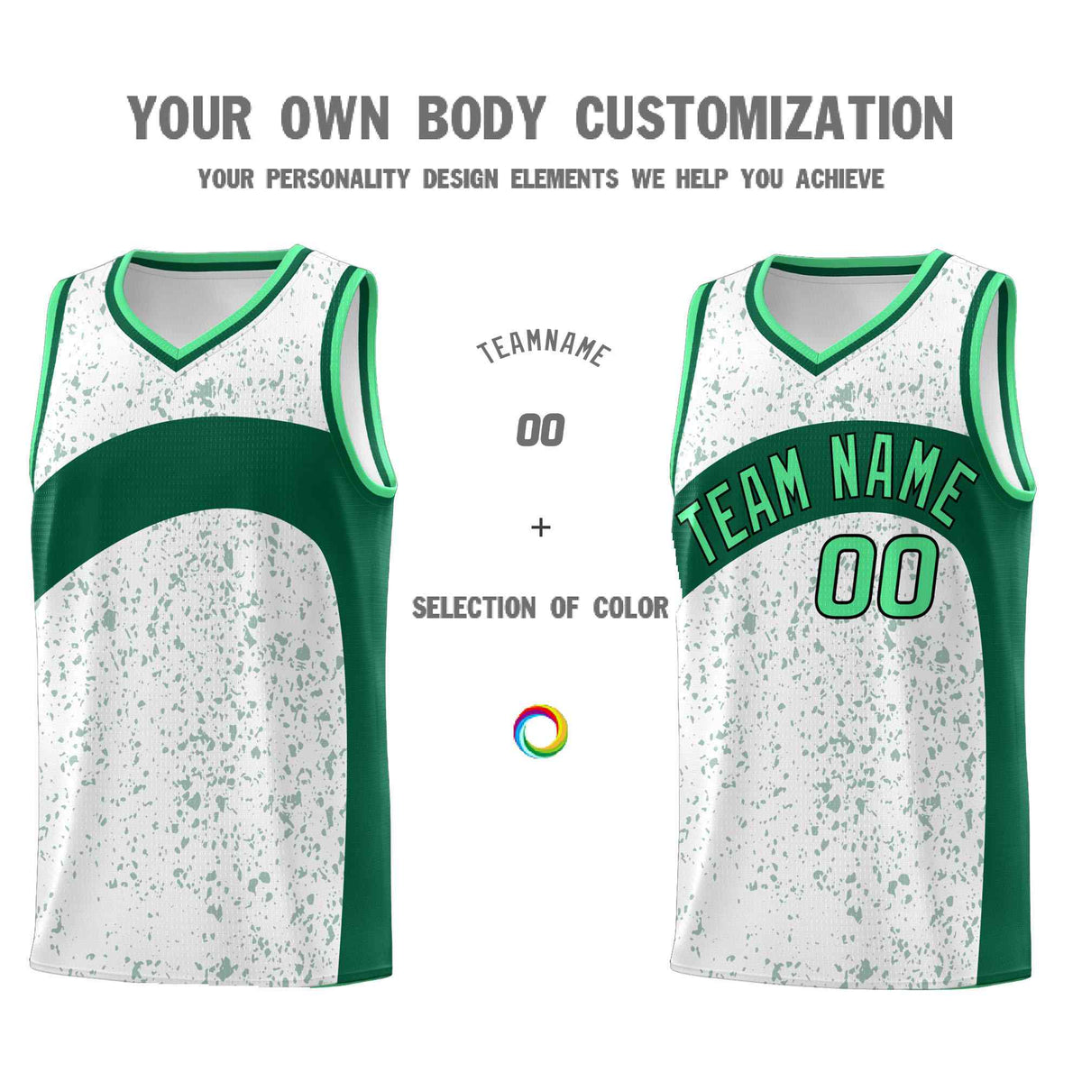 Custom White Kelly Green Dot Graffiti Pattern Irregular Team Names Sports Uniform Basketball Jersey
