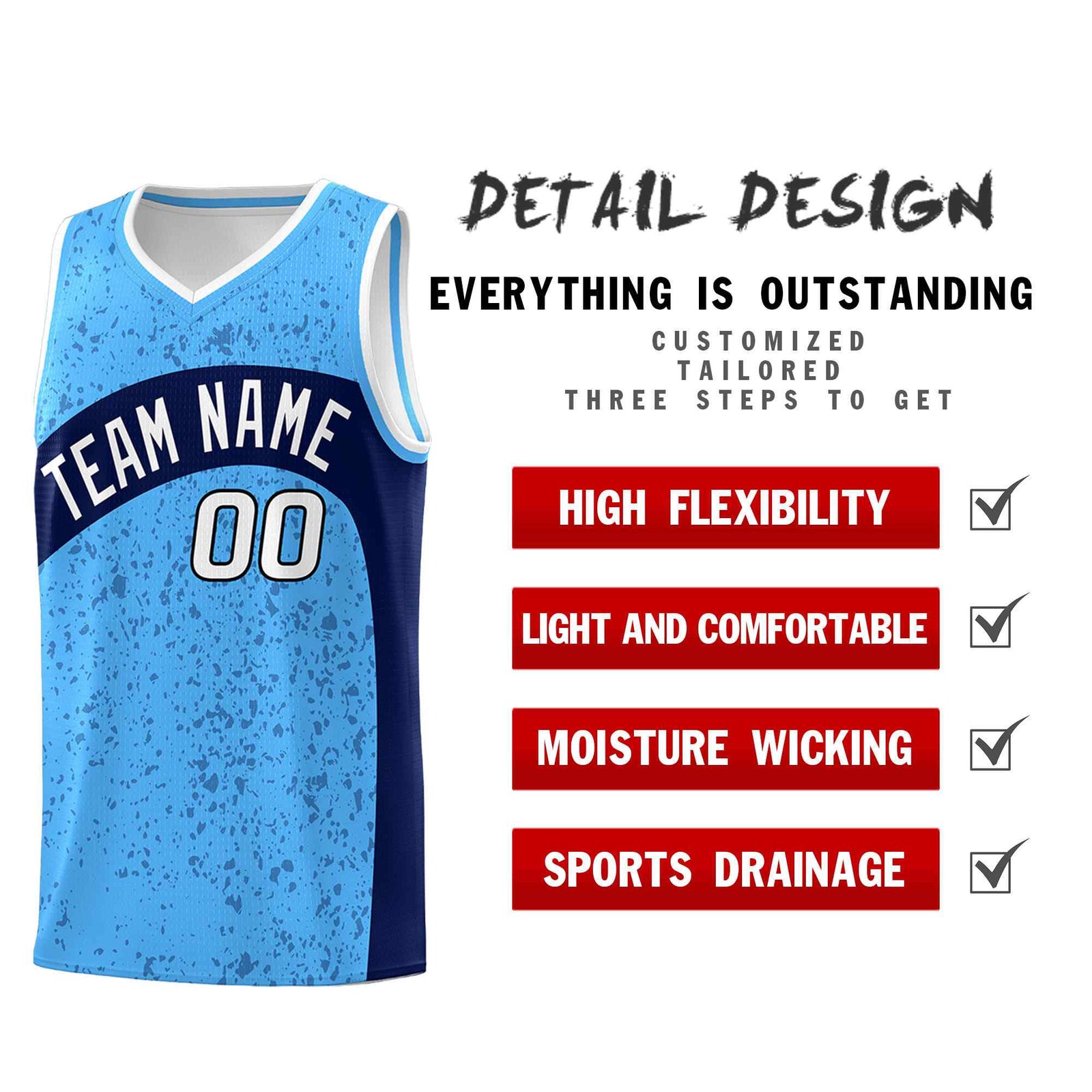 Custom Powder Blue Navy Dot Graffiti Pattern Irregular Team Names Sports Uniform Basketball Jersey| KXKSHOP