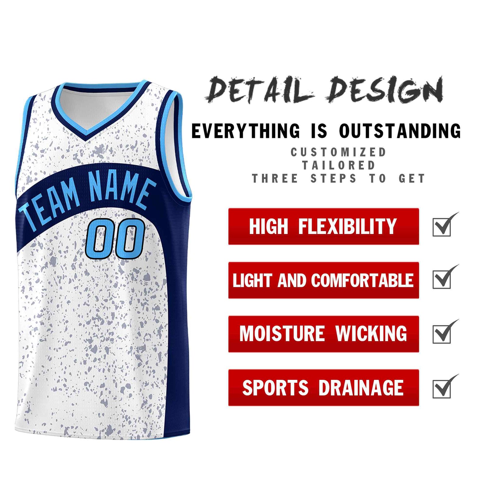 Custom White Navy Dot Graffiti Pattern Irregular Team Names Sports Uniform Basketball Jersey| KXKSHOP