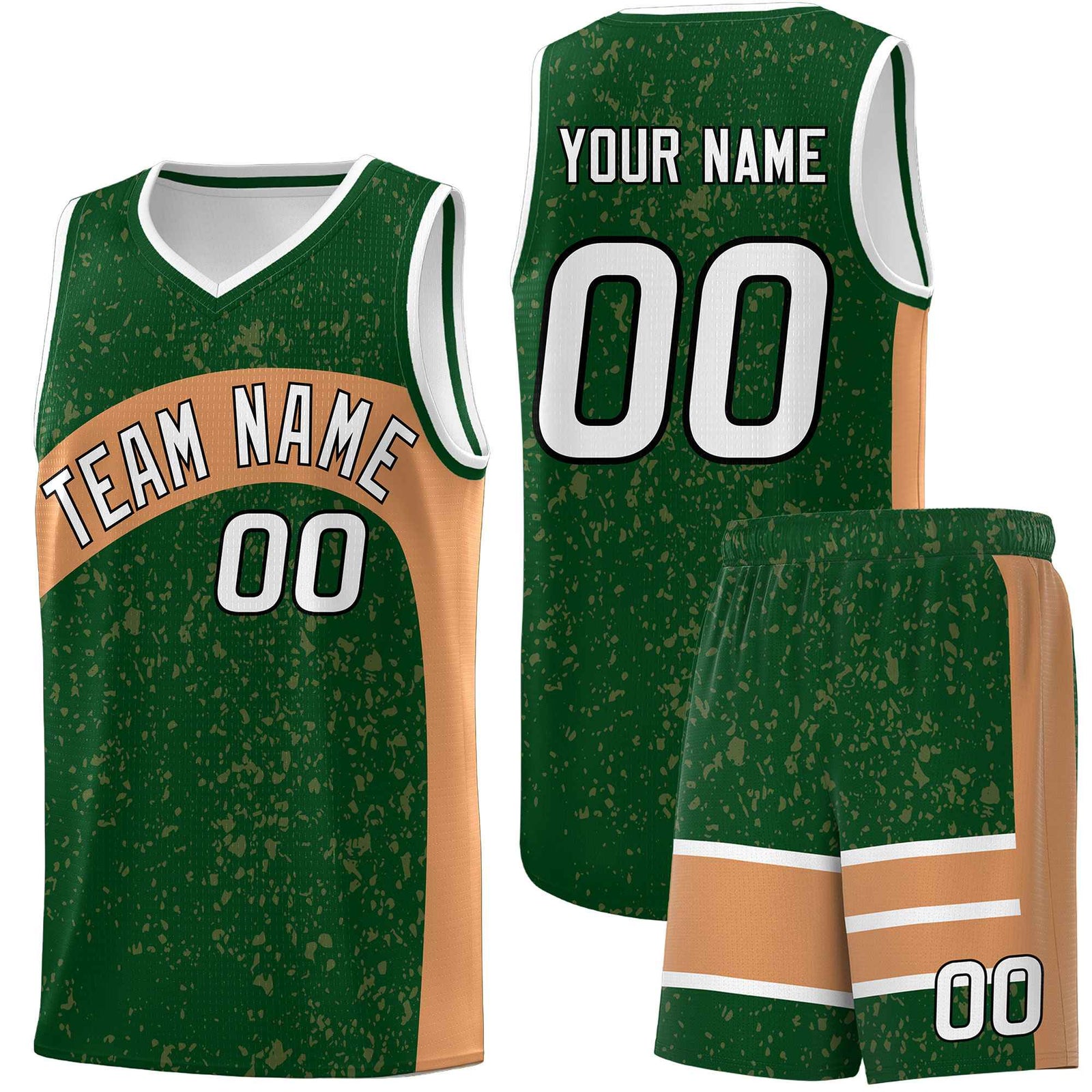 Custom Green Buckskin Brown Dot Graffiti Pattern Irregular Team Names Sports Uniform Basketball Jersey| KXKSHOP