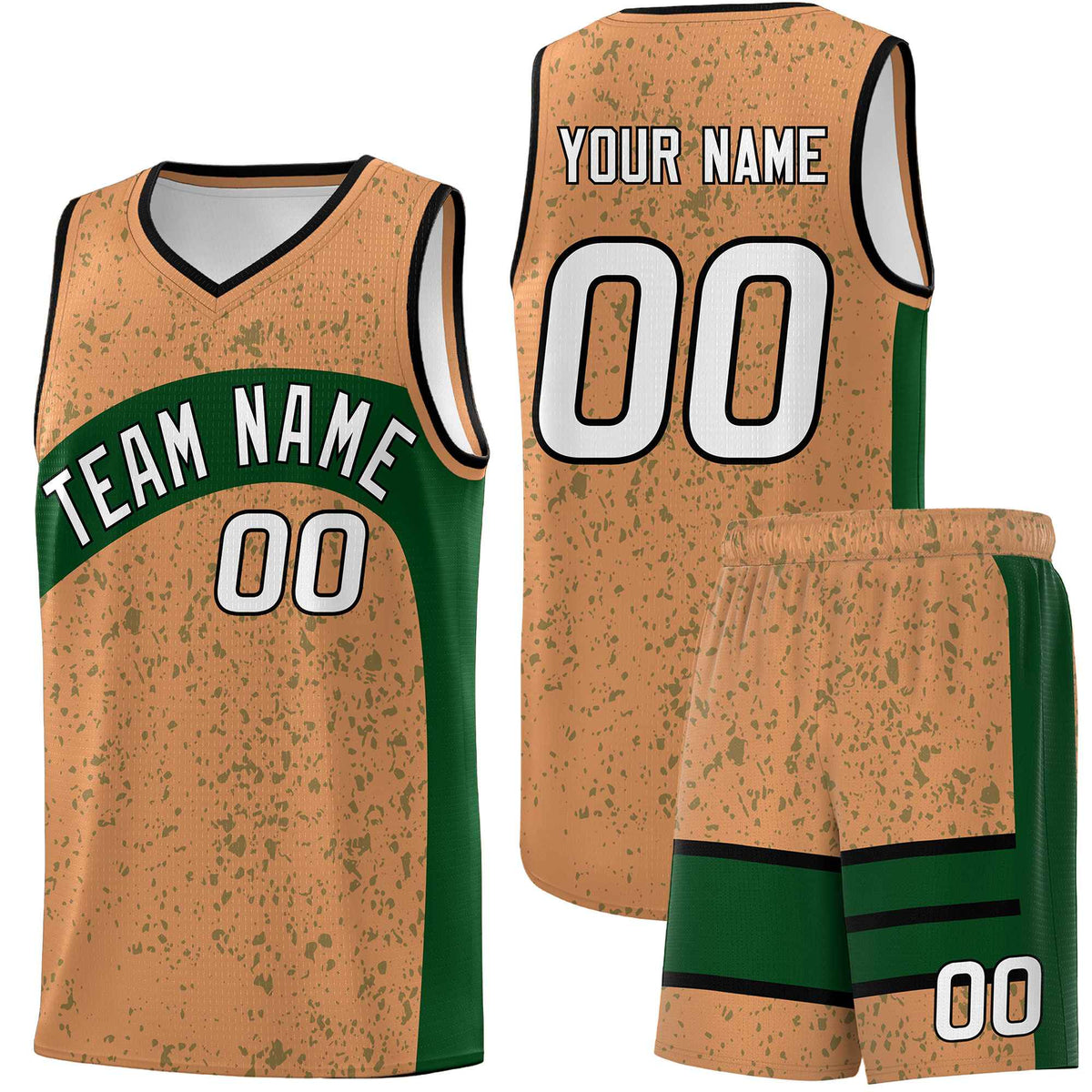 Custom Buckskin Brown Green Dot Graffiti Pattern Irregular Team Names Sports Uniform Basketball Jersey| KXKSHOP