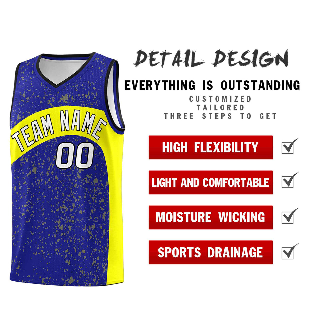 Custom Royal Fluorescent Yellow Dot Graffiti Pattern Irregular Team Names Sports Uniform Basketball Jersey