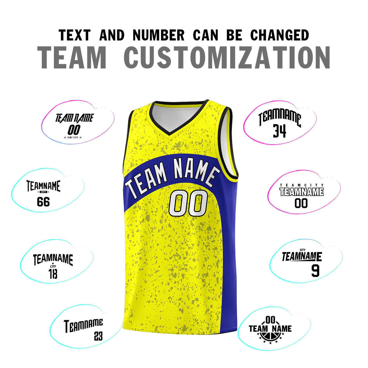 Custom Fluorescent Yellow Royal Dot Graffiti Pattern Irregular Team Names Sports Uniform Basketball Jersey