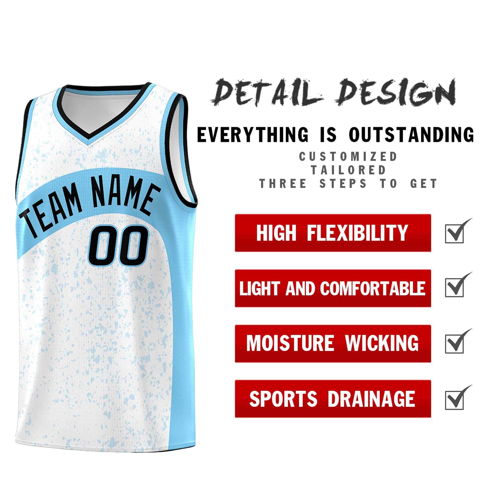 Custom White Light Blue Dot Graffiti Pattern Irregular Team Names Sports Uniform Basketball Jersey| KXKSHOP