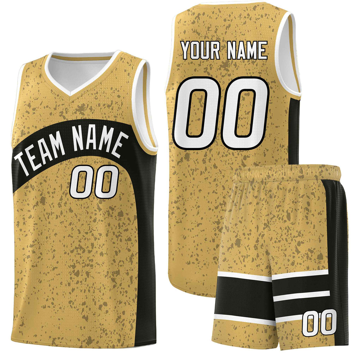 Custom Old Gold Black Dot Graffiti Pattern Irregular Team Names Sports Uniform Basketball Jersey| KXKSHOP