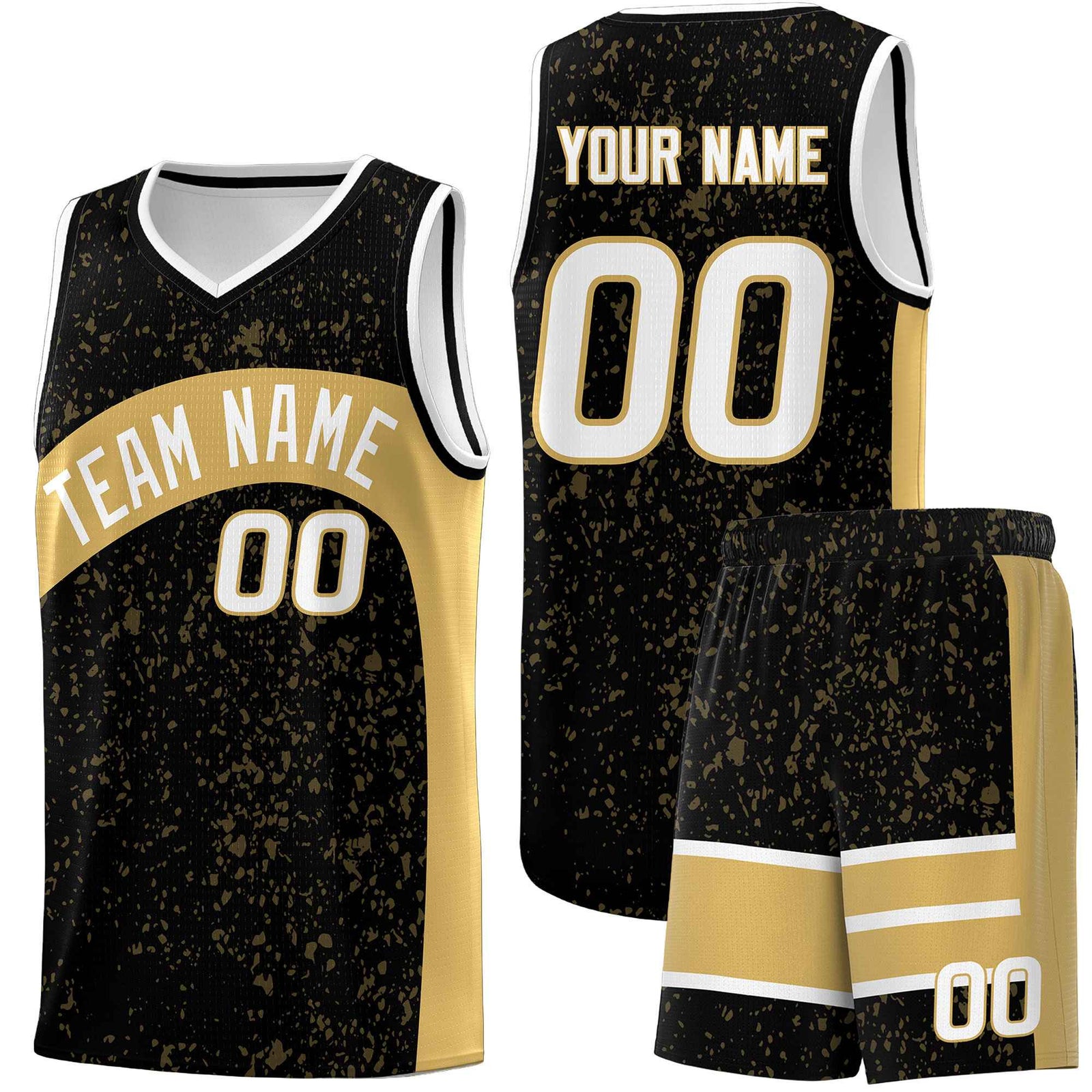 Custom Black Old Gold Dot Graffiti Pattern Irregular Team Names Sports Uniform Basketball Jersey| KXKSHOP