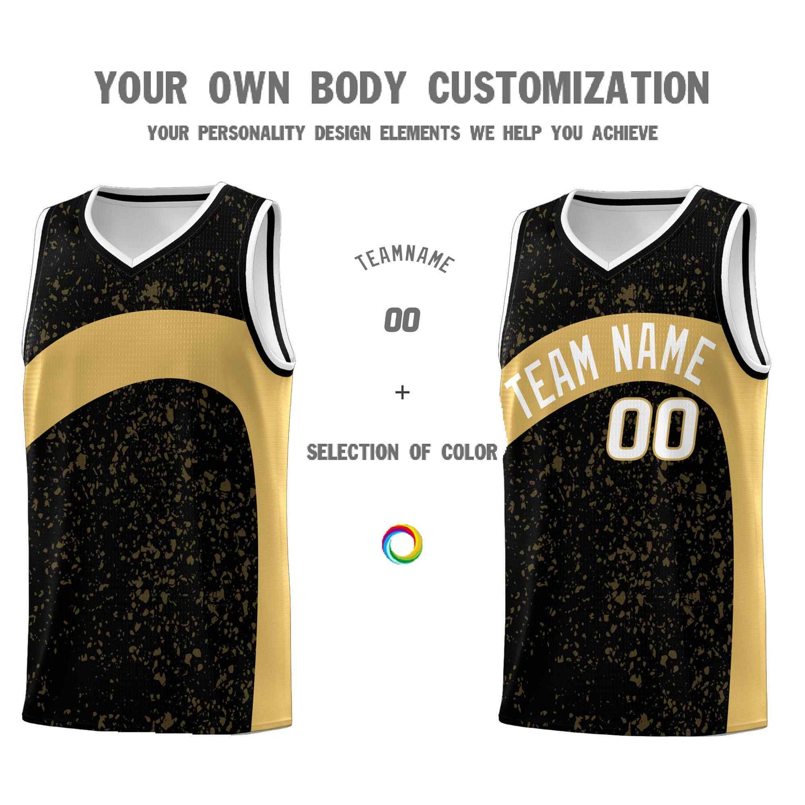 Custom Black Old Gold Dot Graffiti Pattern Irregular Team Names Sports Uniform Basketball Jersey