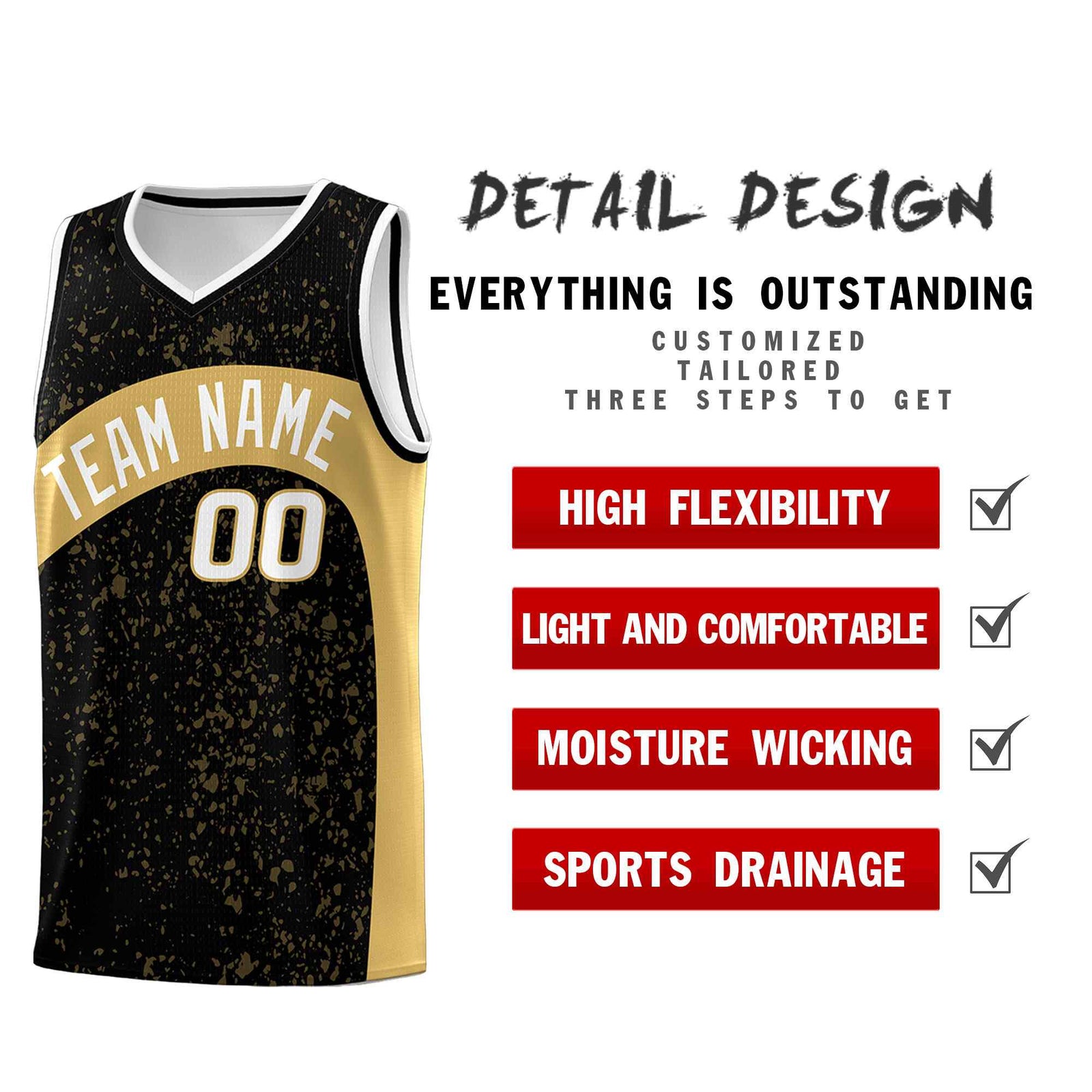 Custom Black Old Gold Dot Graffiti Pattern Irregular Team Names Sports Uniform Basketball Jersey