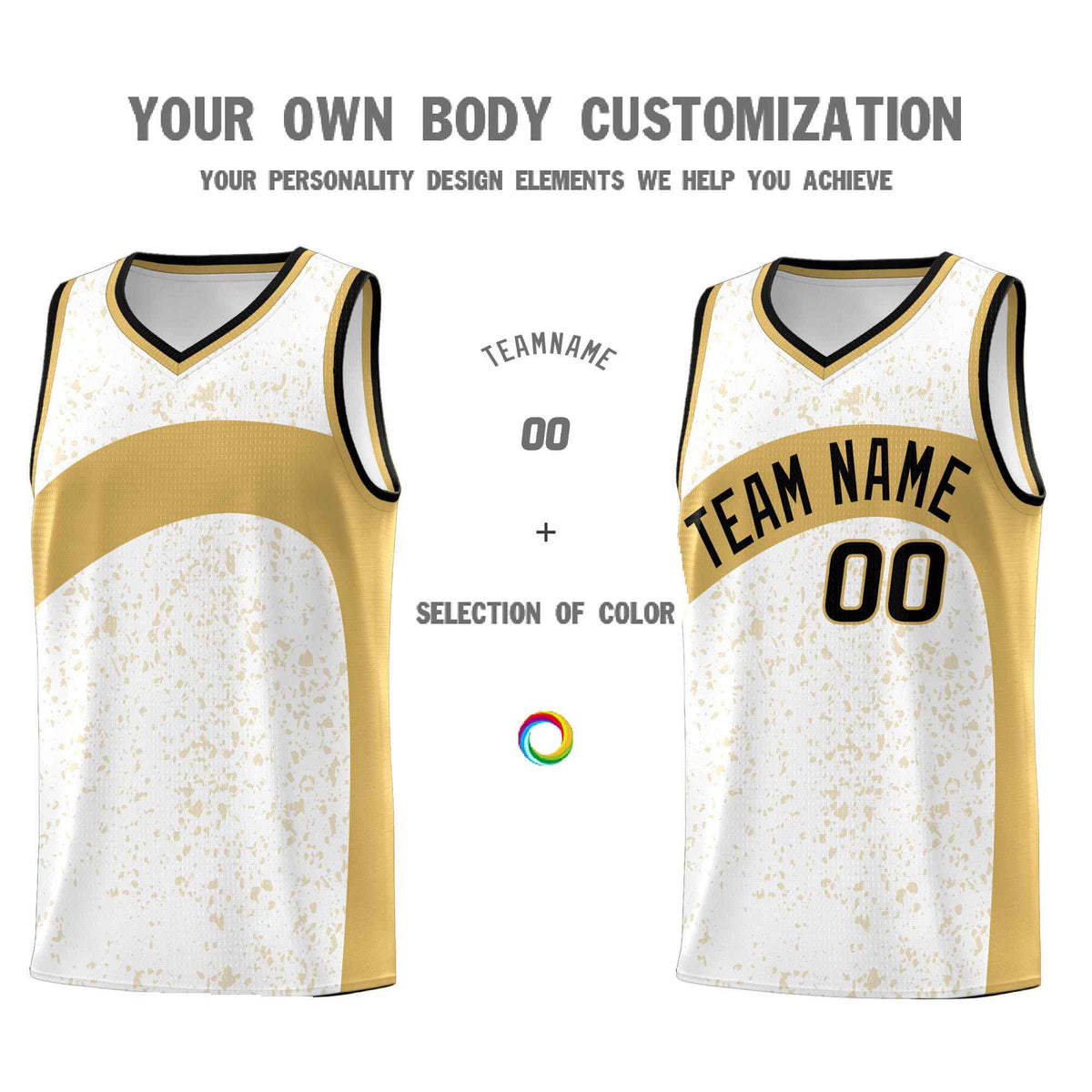 Custom White Old Gold Dot Graffiti Pattern Irregular Team Names Sports Uniform Basketball Jersey