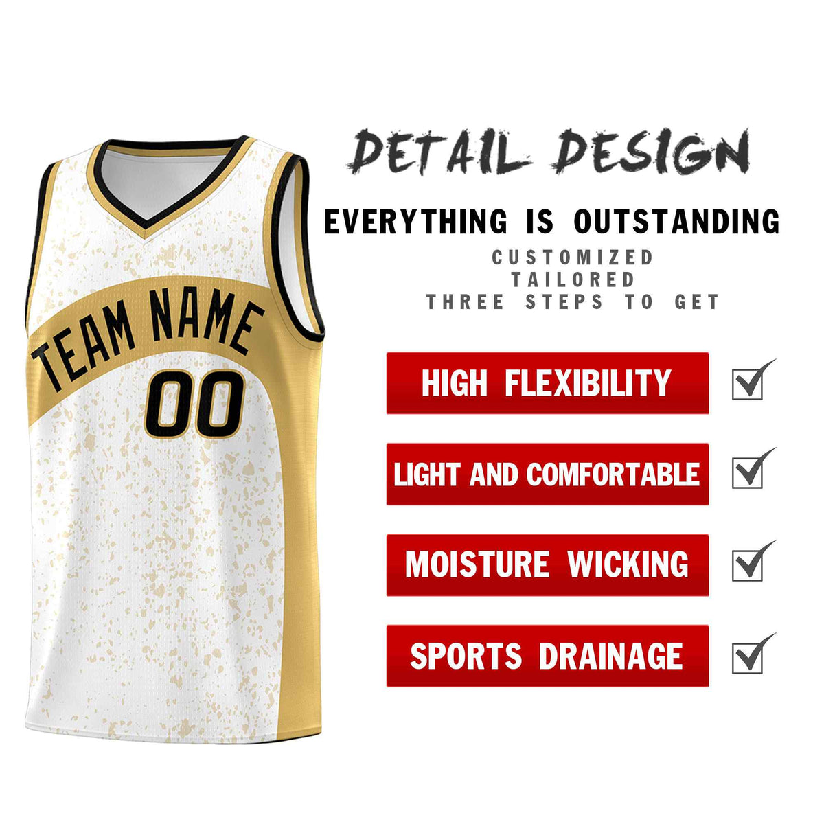 Custom White Old Gold Dot Graffiti Pattern Irregular Team Names Sports Uniform Basketball Jersey