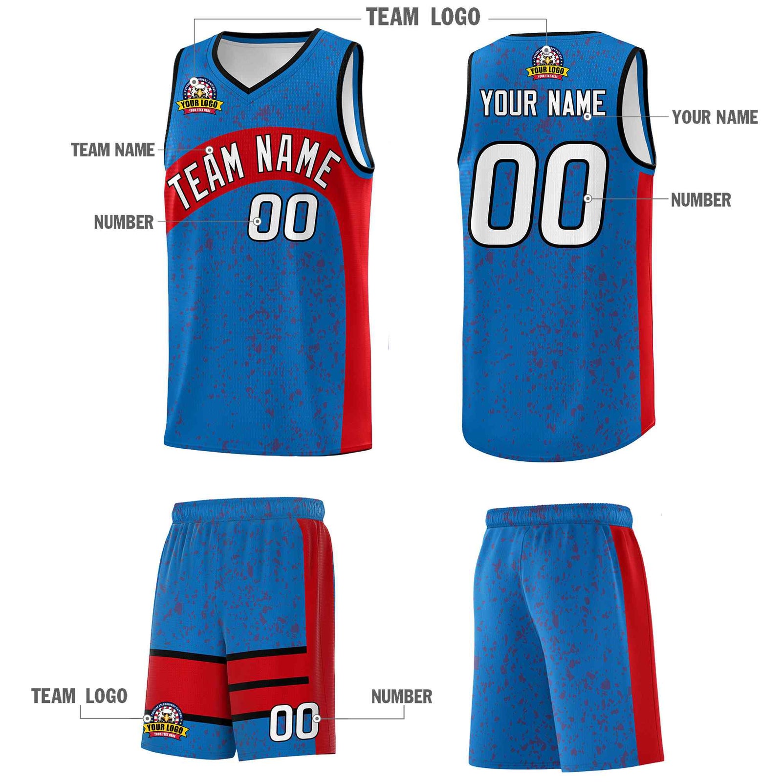 Custom Royal Red Dot Graffiti Pattern Irregular Team Names Sports Uniform Basketball Jersey