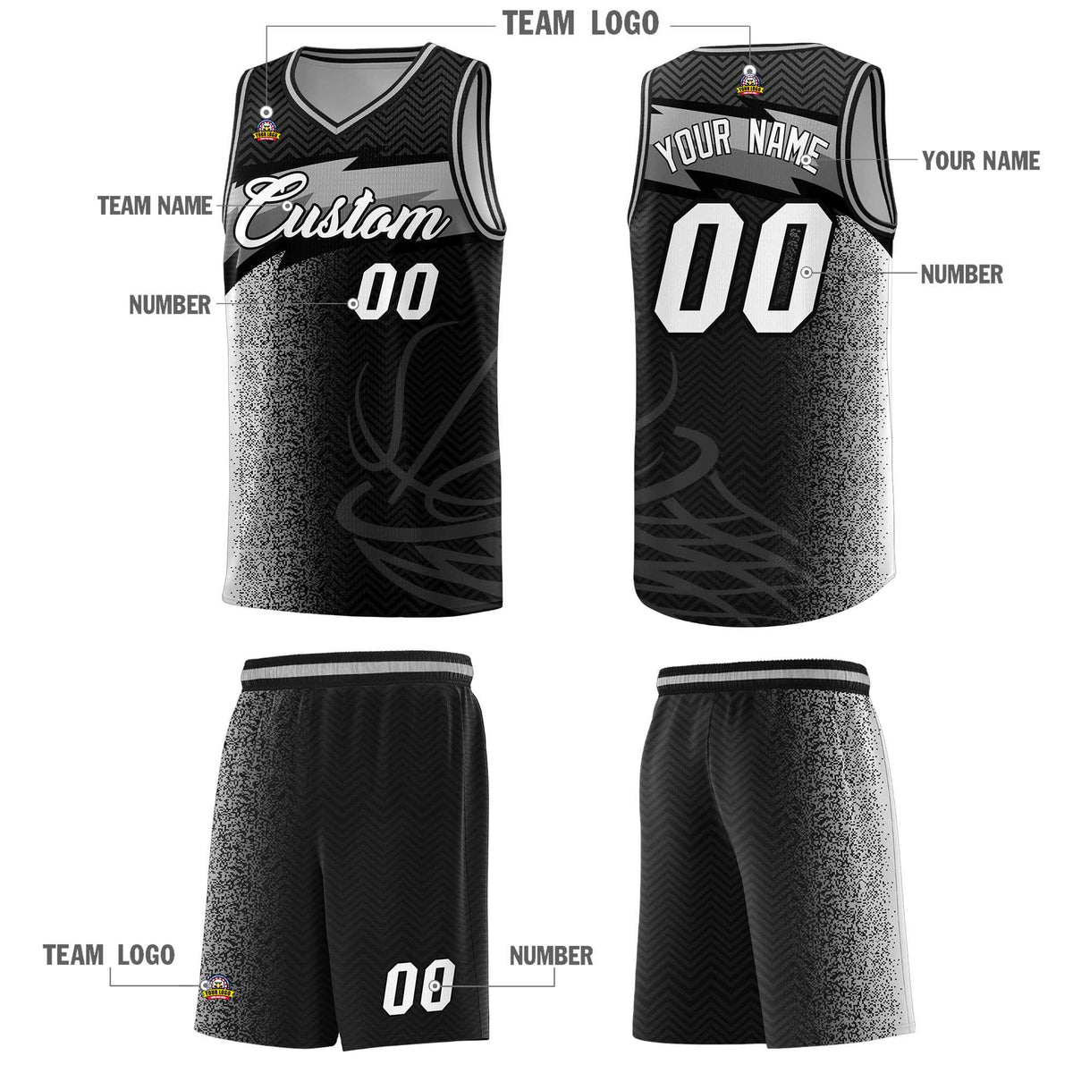 Custom Black Dot Scatter Graffiti Pattern Sports Uniform Basketball Jersey