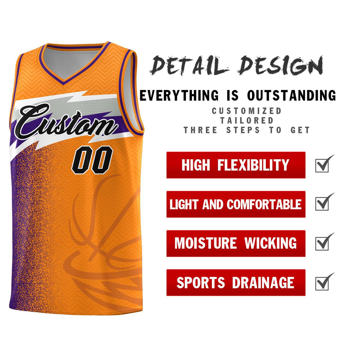 Custom Broncos Orange Dot Scatter Graffiti Pattern Sports Uniform Basketball Jersey