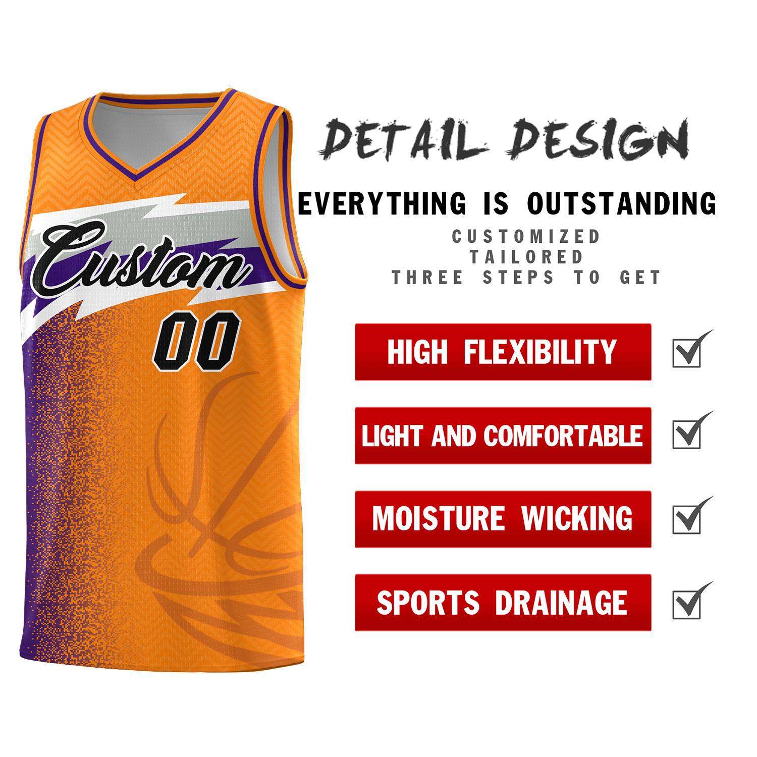Custom Broncos Orange Dot Scatter Graffiti Pattern Sports Uniform Basketball Jersey