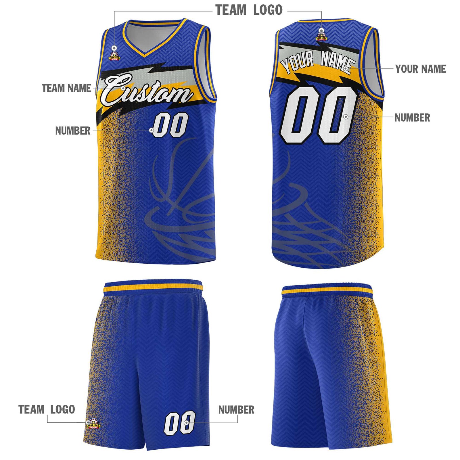 Custom Royal Dot Scatter Graffiti Pattern Sports Uniform Basketball Jersey