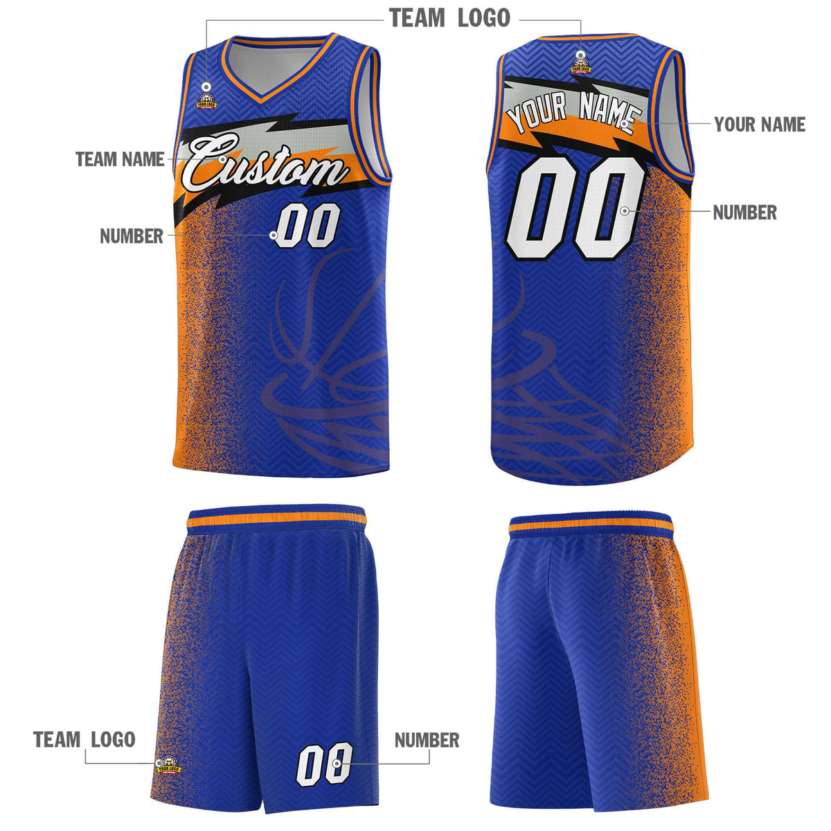 Custom Royal Dot Scatter Graffiti Pattern Sports Uniform Basketball Jersey