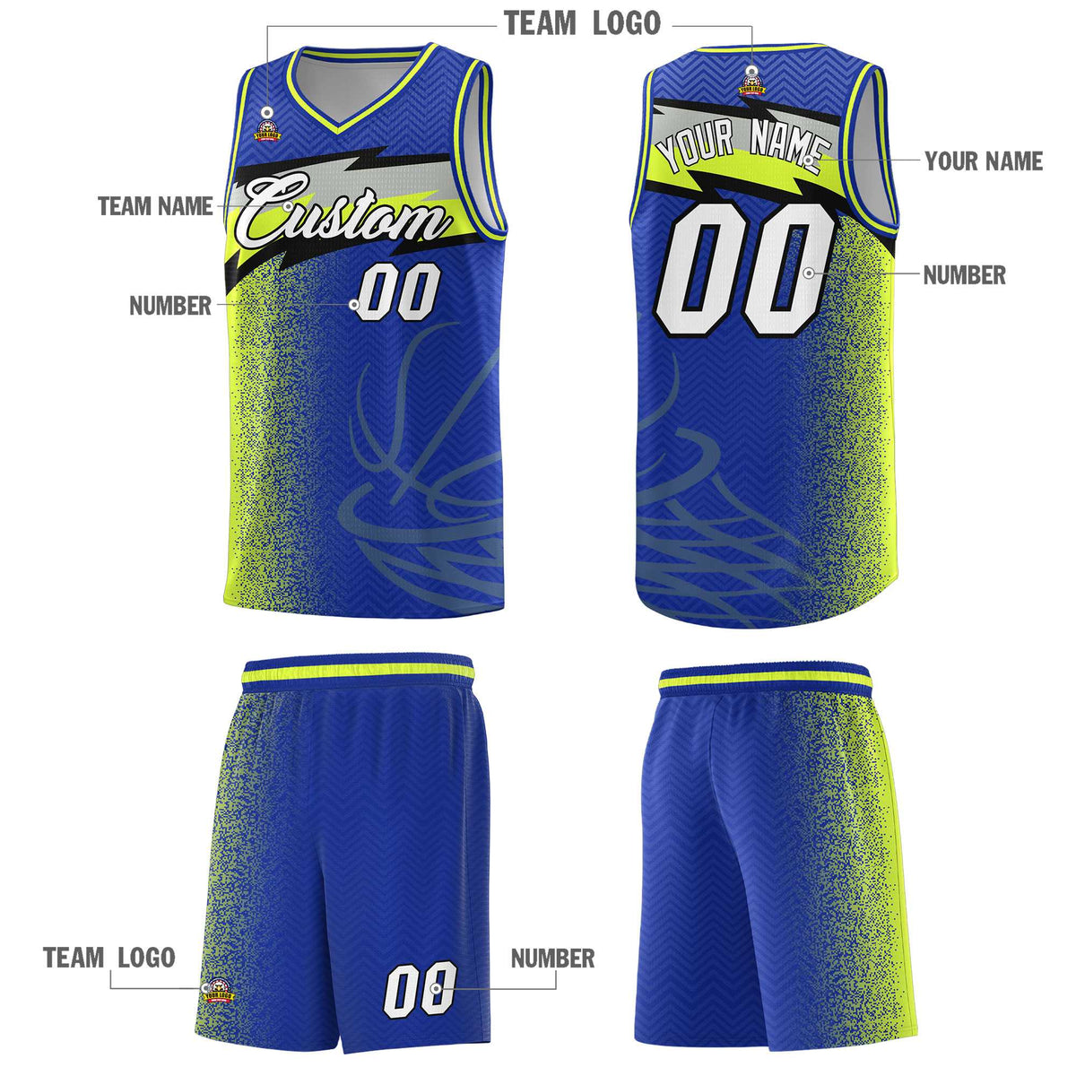 Custom Royal Dot Scatter Graffiti Pattern Sports Uniform Basketball Jersey