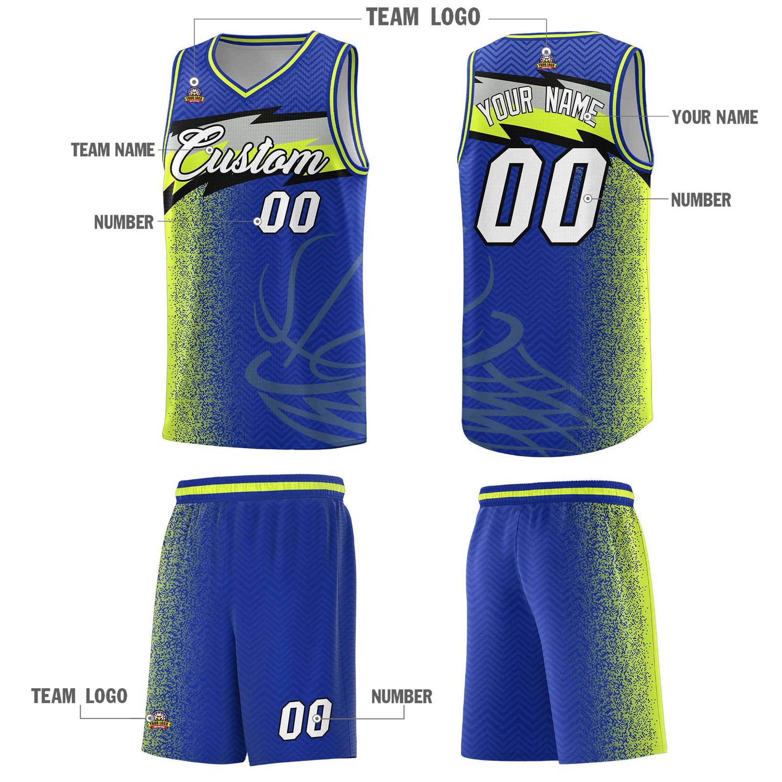 Custom Royal Dot Scatter Graffiti Pattern Sports Uniform Basketball Jersey