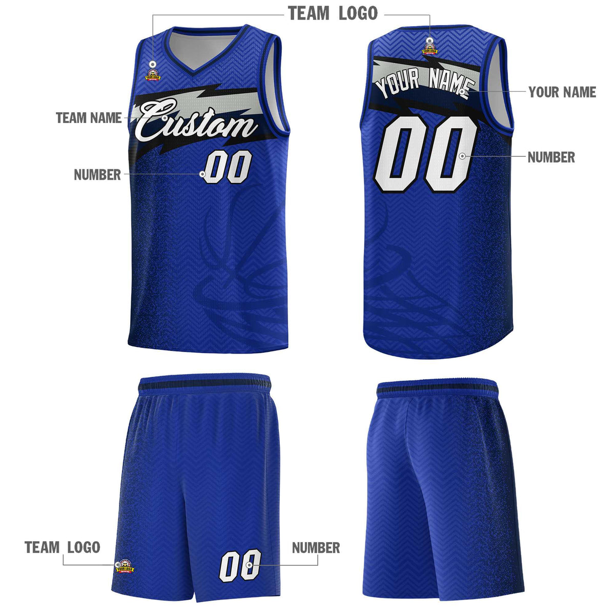 Custom Royal Dot Scatter Graffiti Pattern Sports Uniform Basketball Jersey