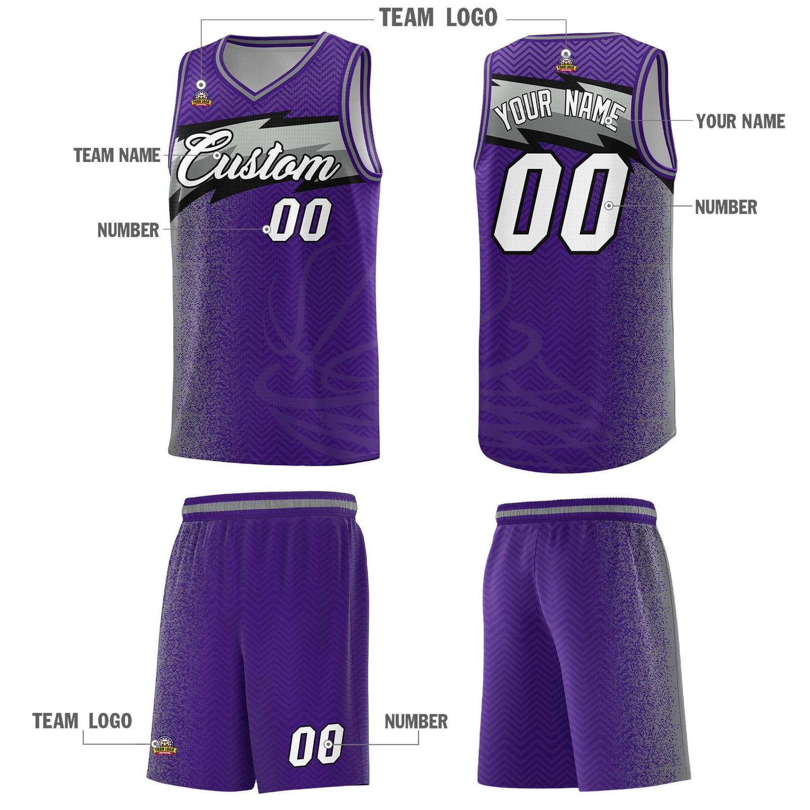 Custom Purple Dot Scatter Graffiti Pattern Sports Uniform Basketball Jersey