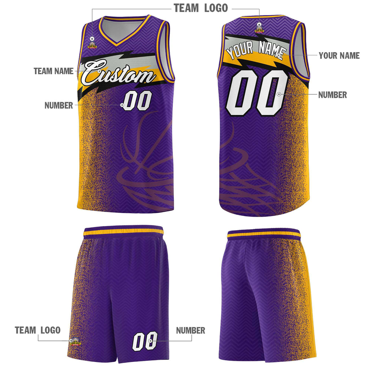 Custom Purple Dot Scatter Graffiti Pattern Sports Uniform Basketball Jersey