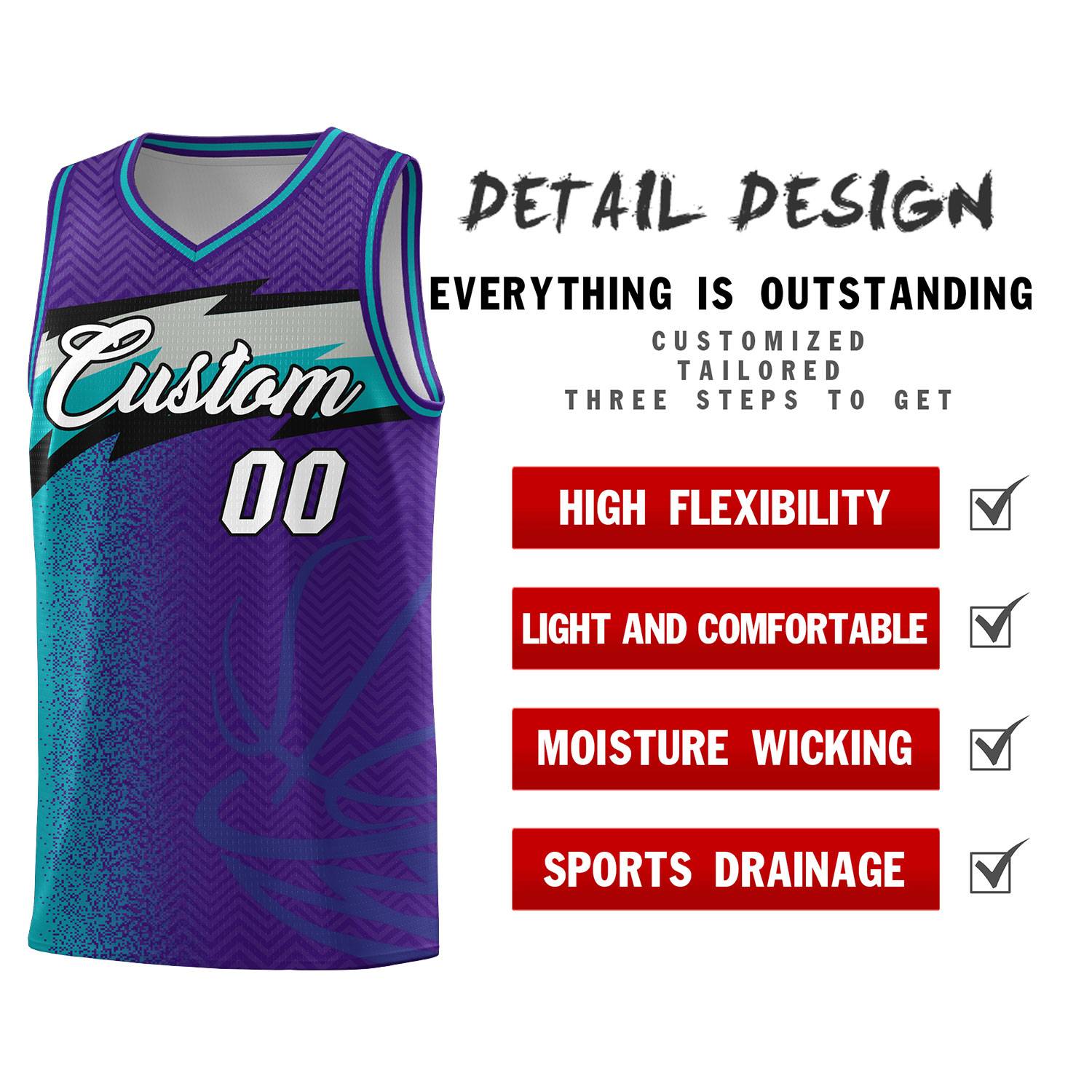 Custom Purple Dot Scatter Graffiti Pattern Sports Uniform Basketball Jersey