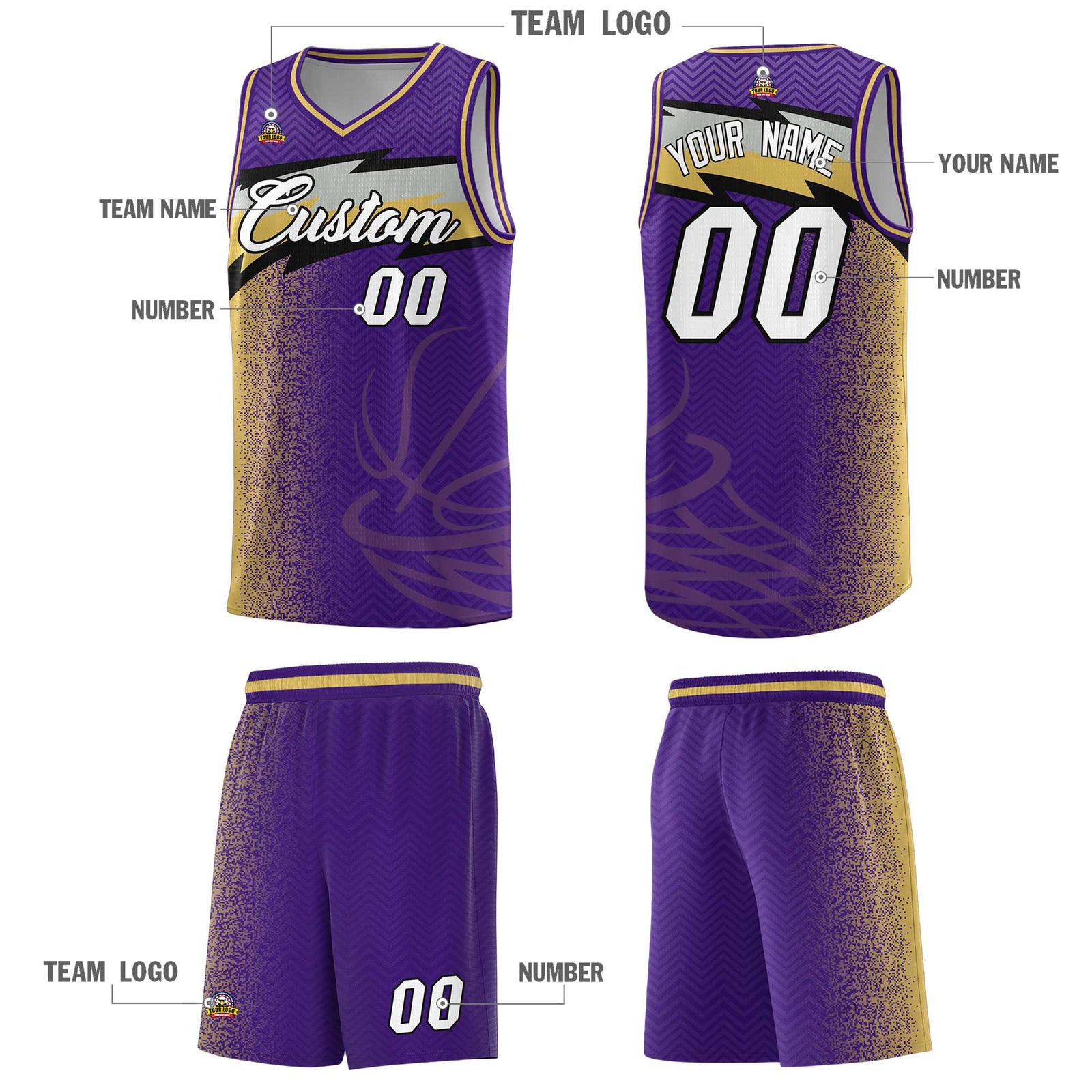 Custom Purple Dot Scatter Graffiti Pattern Sports Uniform Basketball Jersey