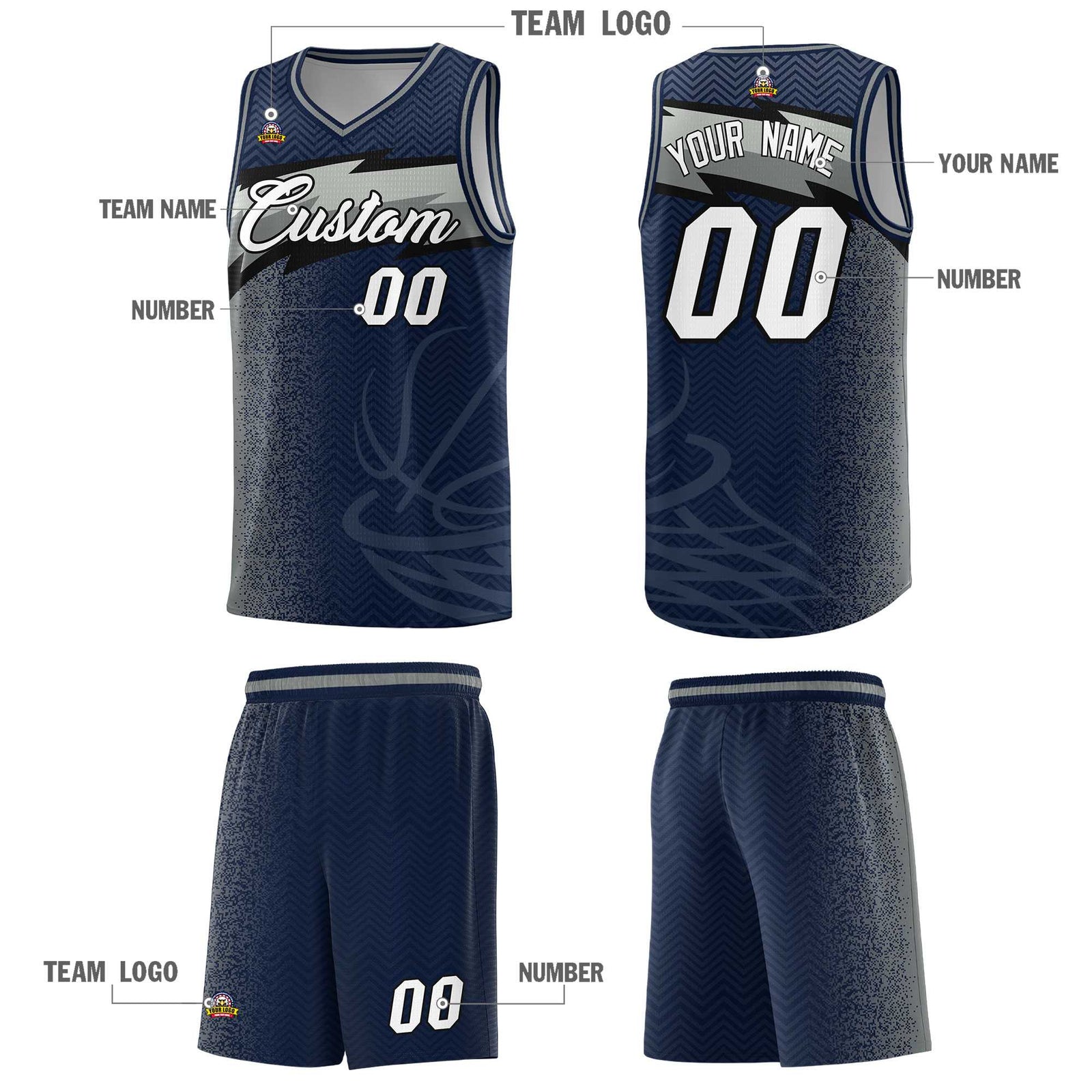 Custom Navy Dot Scatter Graffiti Pattern Sports Uniform Basketball Jersey