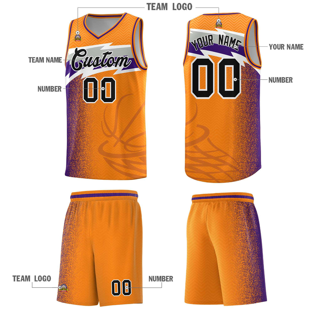 Custom Broncos Orange Dot Scatter Graffiti Pattern Sports Uniform Basketball Jersey