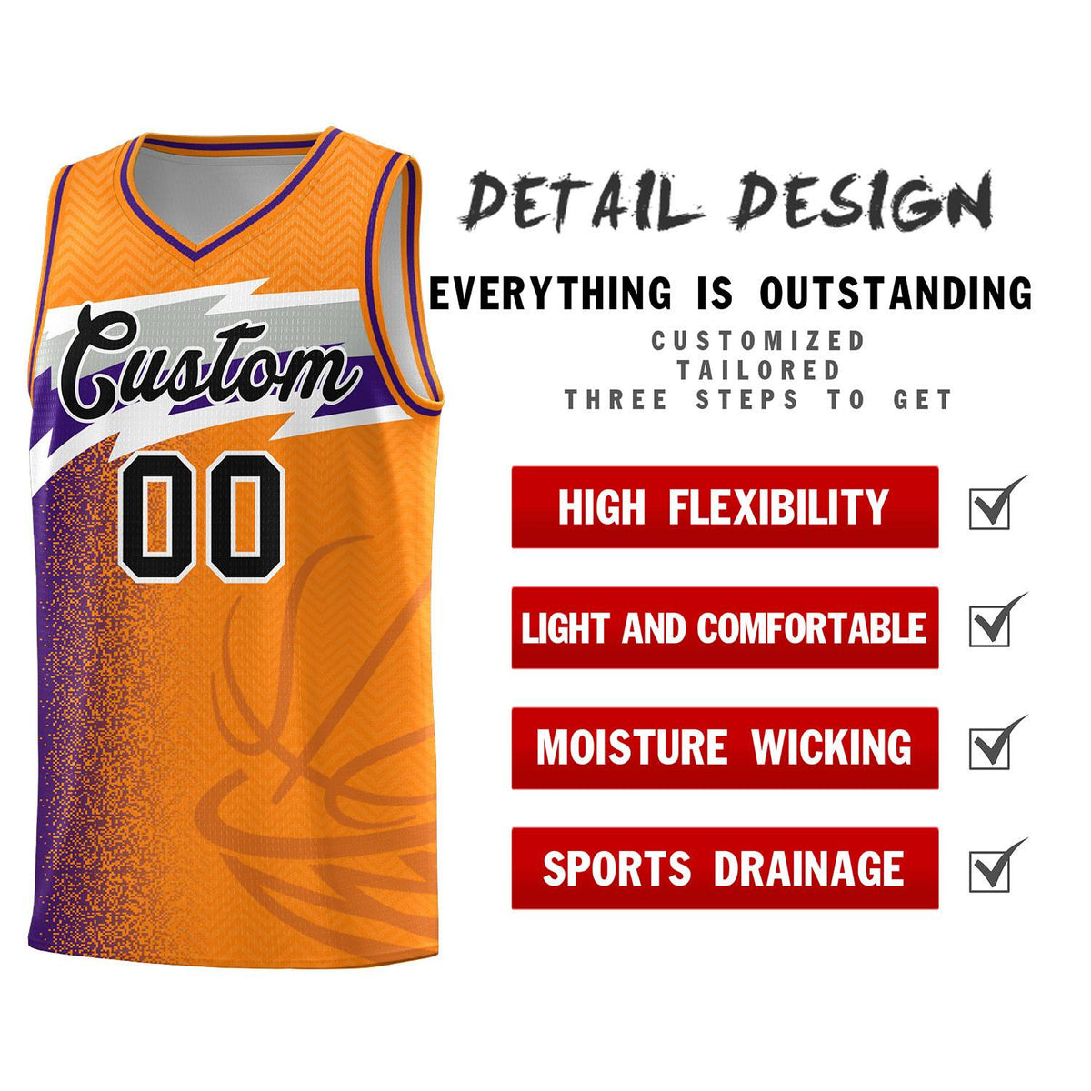 Custom Broncos Orange Dot Scatter Graffiti Pattern Sports Uniform Basketball Jersey