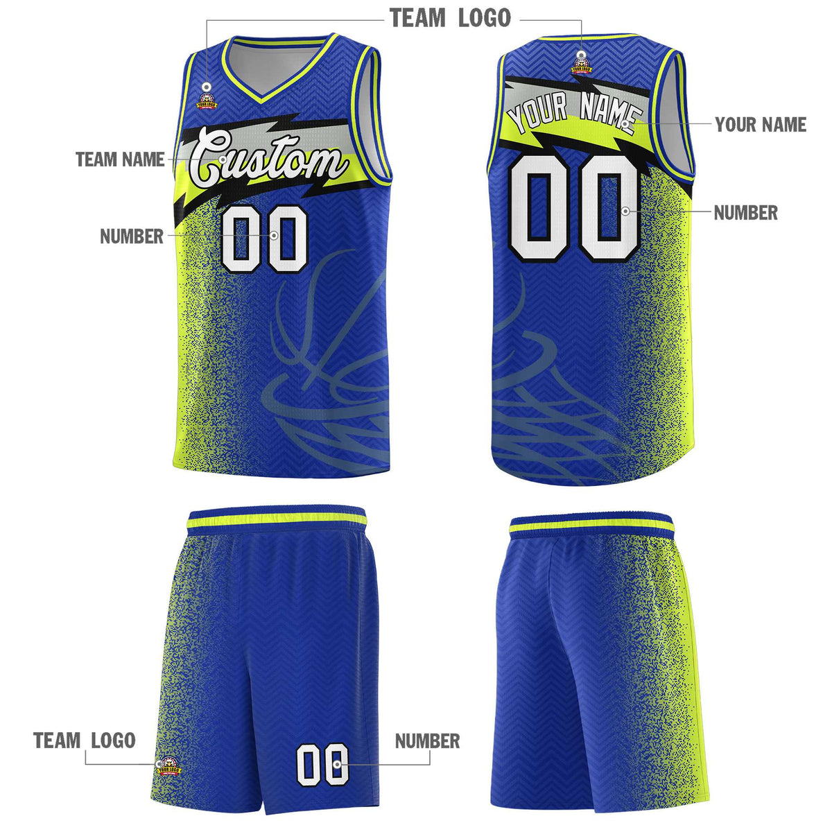 Custom Royal Dot Scatter Graffiti Pattern Sports Uniform Basketball Jersey