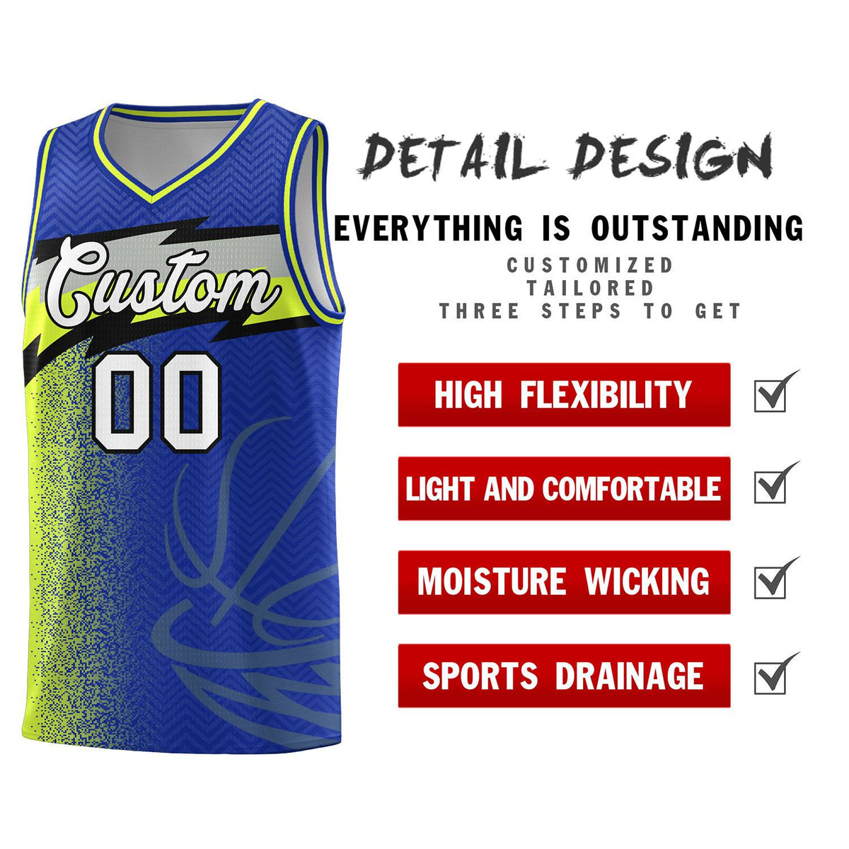 Custom Royal Dot Scatter Graffiti Pattern Sports Uniform Basketball Jersey