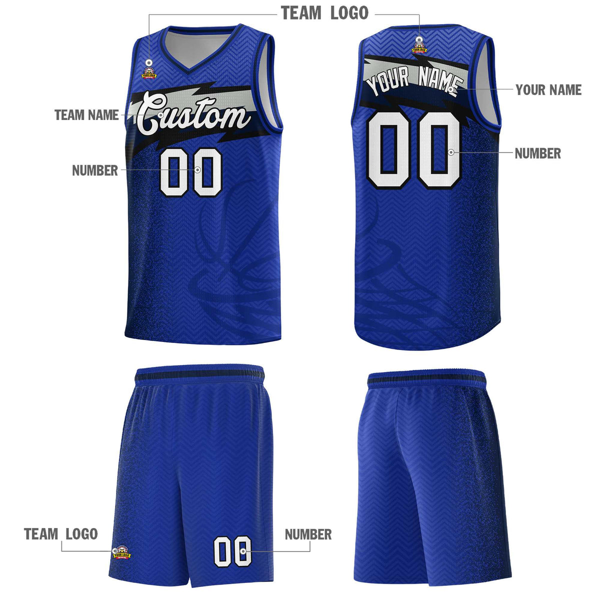 Custom Royal Dot Scatter Graffiti Pattern Sports Uniform Basketball Jersey