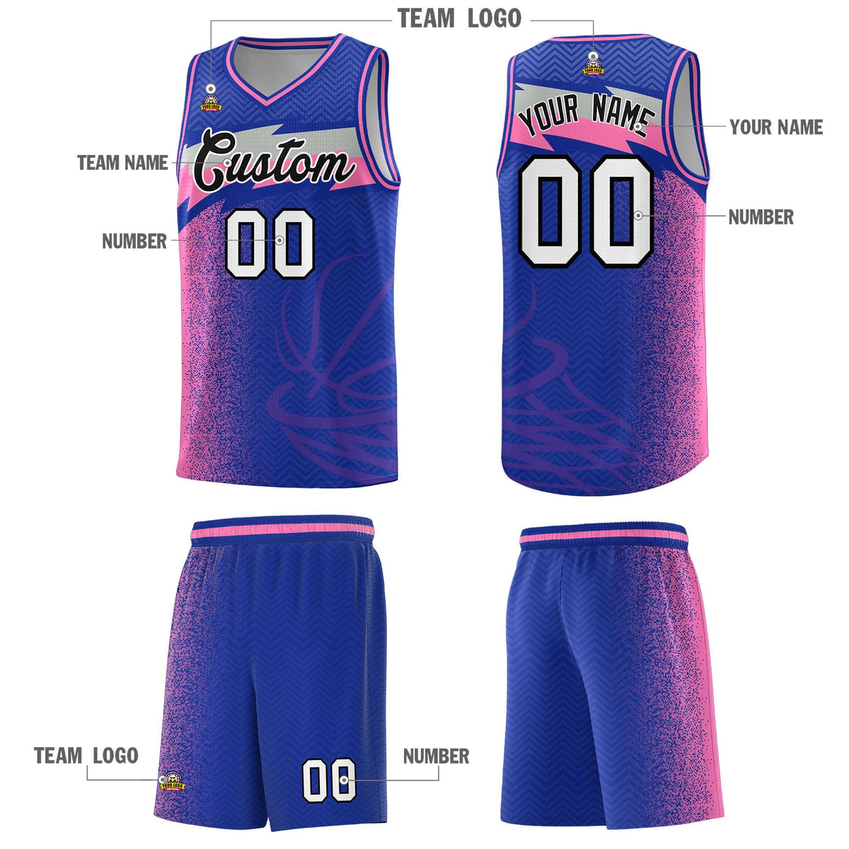 Custom Royal Dot Scatter Graffiti Pattern Sports Uniform Basketball Jersey