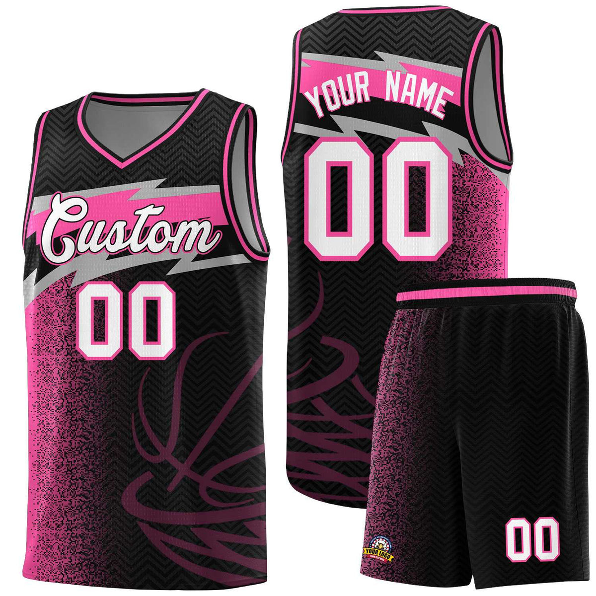 Custom Black Dot Scatter Graffiti Pattern Sports Uniform Basketball Jersey