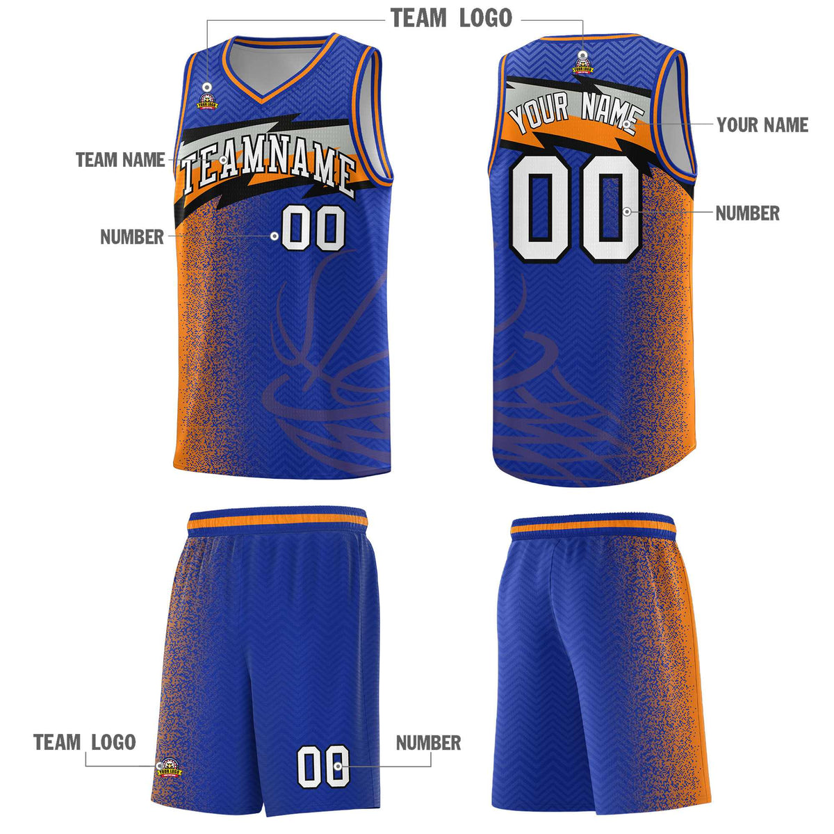 Custom Royal Dot Scatter Graffiti Pattern Sports Uniform Basketball Jersey