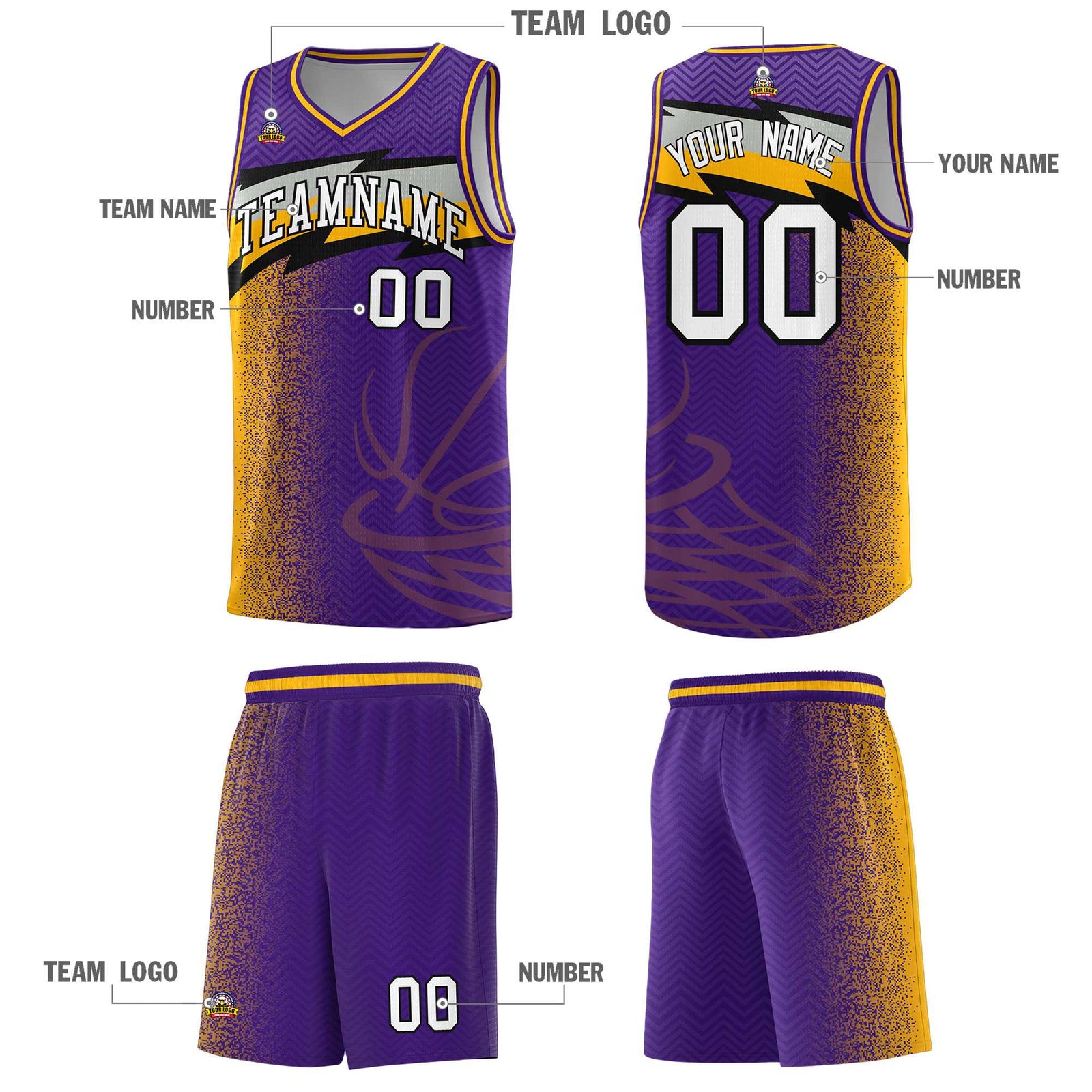 Custom Purple Dot Scatter Graffiti Pattern Sports Uniform Basketball Jersey