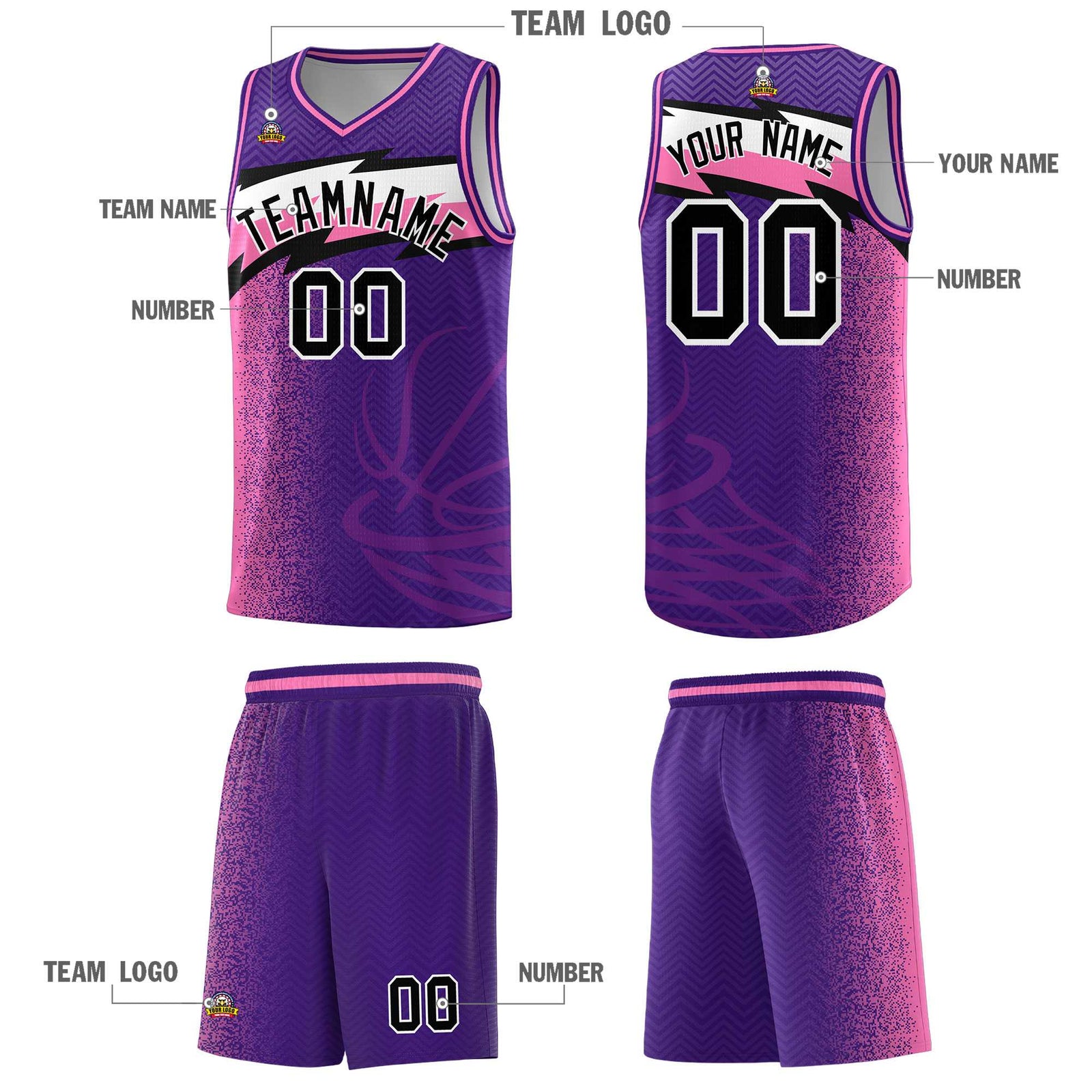 Custom Purple Dot Scatter Graffiti Pattern Sports Uniform Basketball Jersey