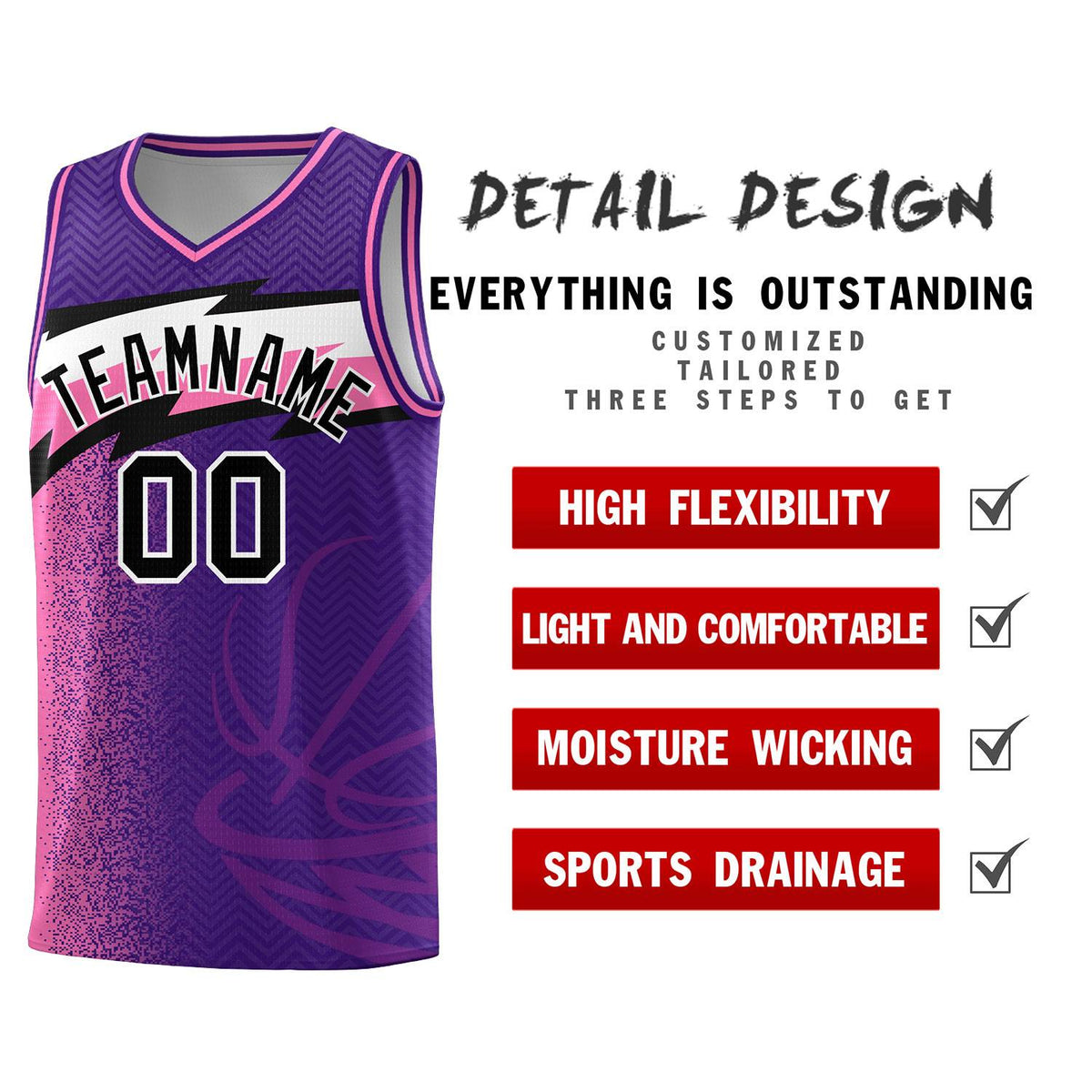 Custom Purple Dot Scatter Graffiti Pattern Sports Uniform Basketball Jersey